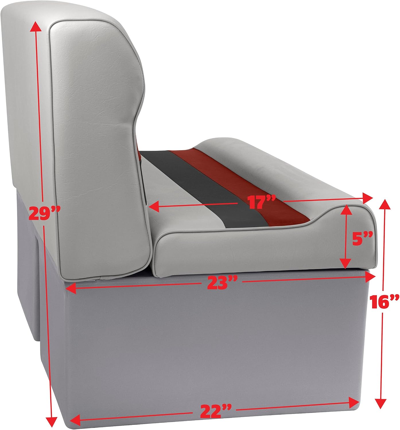 Wise 8WD100-1012 Deluxe Series 37" Pontoon Bench Seat Cushion Set (8WD100-1B-221 Base Required to Complete), Grey/Red/Charcoal