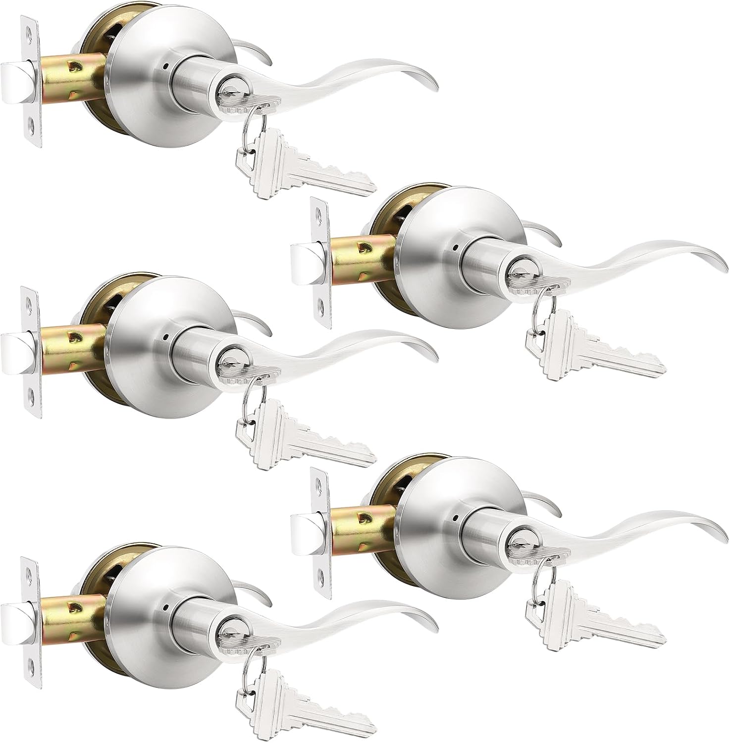 GOBEKOR 1 Pack Privacy Door Levers Brushed Nickel Lever Door Handles Interior for Bedroom and Bathroom Door Locks Wave Door Handles