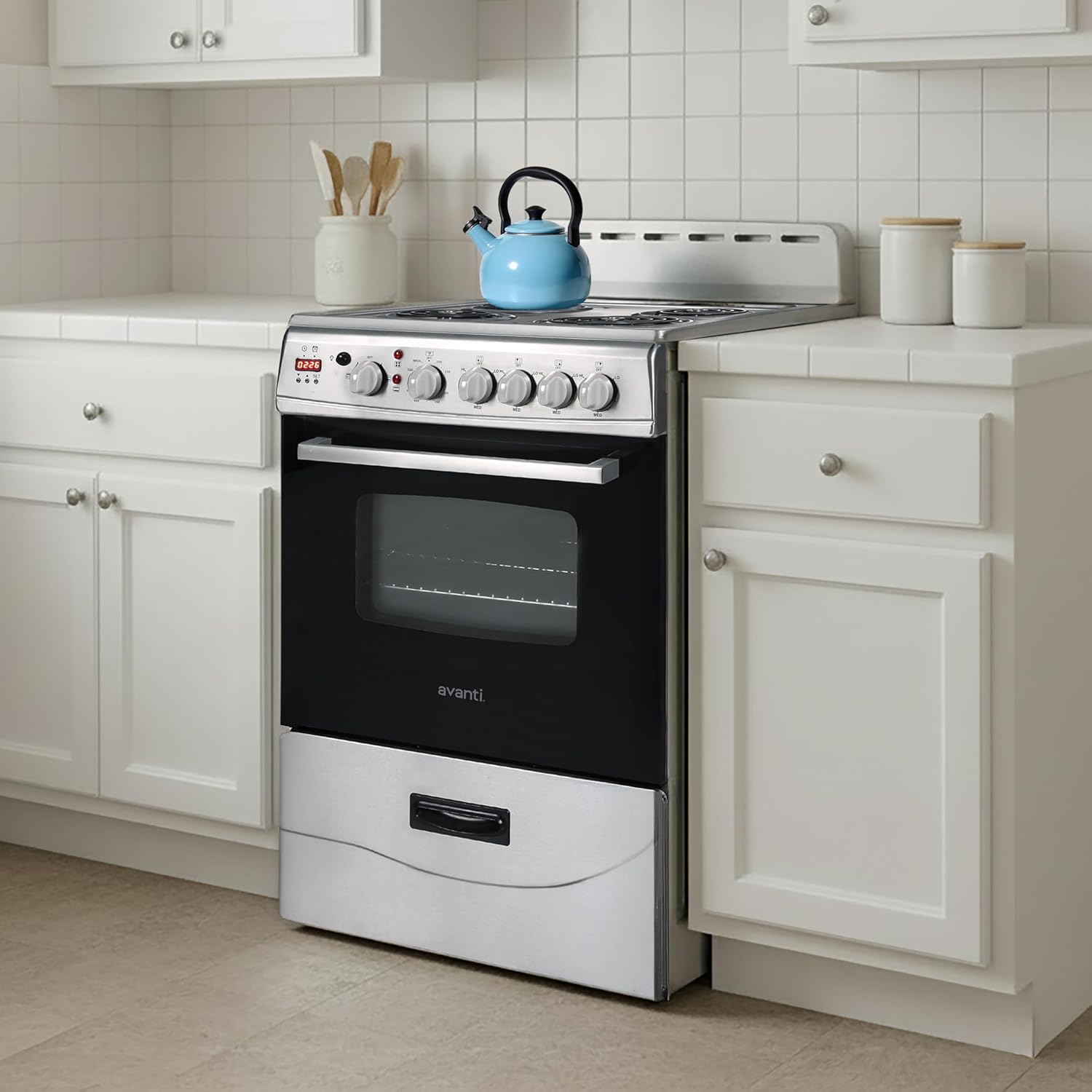 Avanti Compact Series Electric Range Oven with Framed Glass Door, 4 Coil Burners for Flexible Cooking, Pull-Out Storage Drawer, 2.6 Cu.Ft.