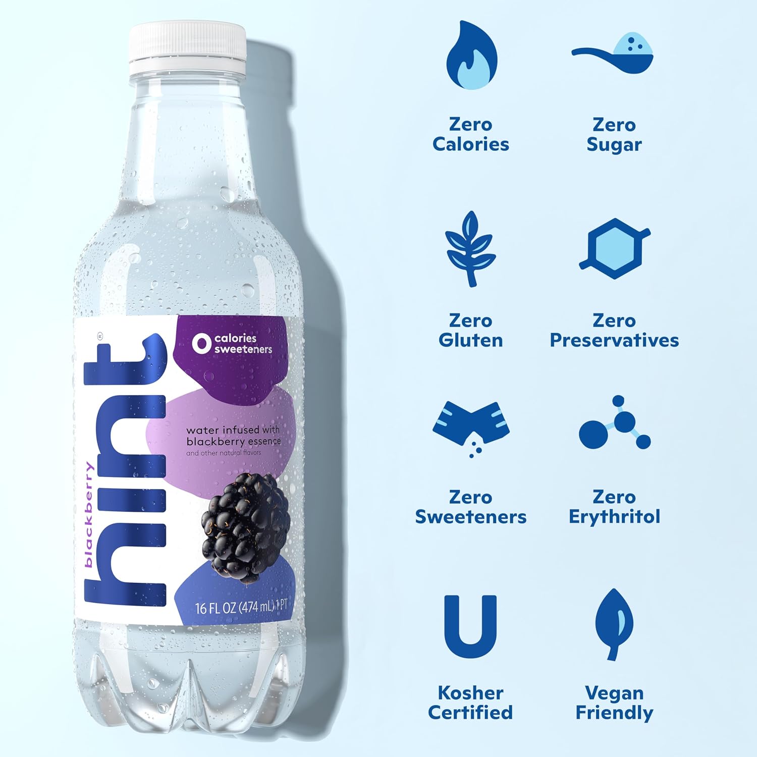 Hint Flavored Water Zero Sugar 0 Calories - Crisp Apple 16 FL oz, 12 pack | Crisp, refreshing water, fruit flavors. 0 calories, 0 sugar, 0 sweeteners. Hydration for wellness. Gluten-free, Kosher, Vegan