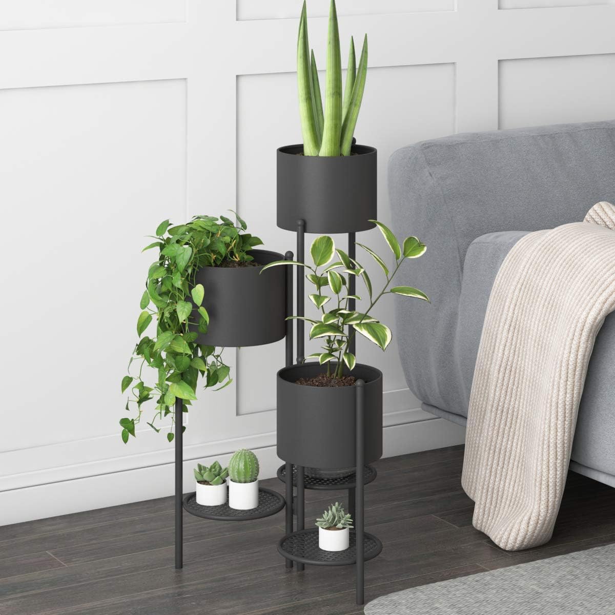 Metal Plant Stand, 6 Tier 6 Potted Indoor Gold Flower Pot Stand Holder Shelf, Foldable Decorative Display Rack for Multiple Potted Plants