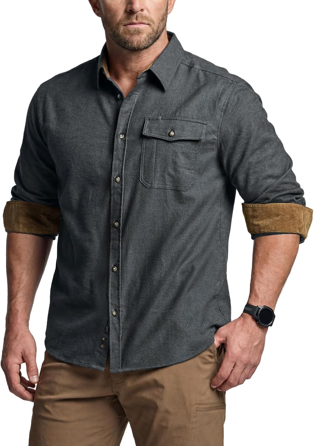 CQR Men's 100% All Cotton Button Down Flannel Shirts, Long Sleeve Brushed Warm Soft Casual Outdoor Plaid Shirt
