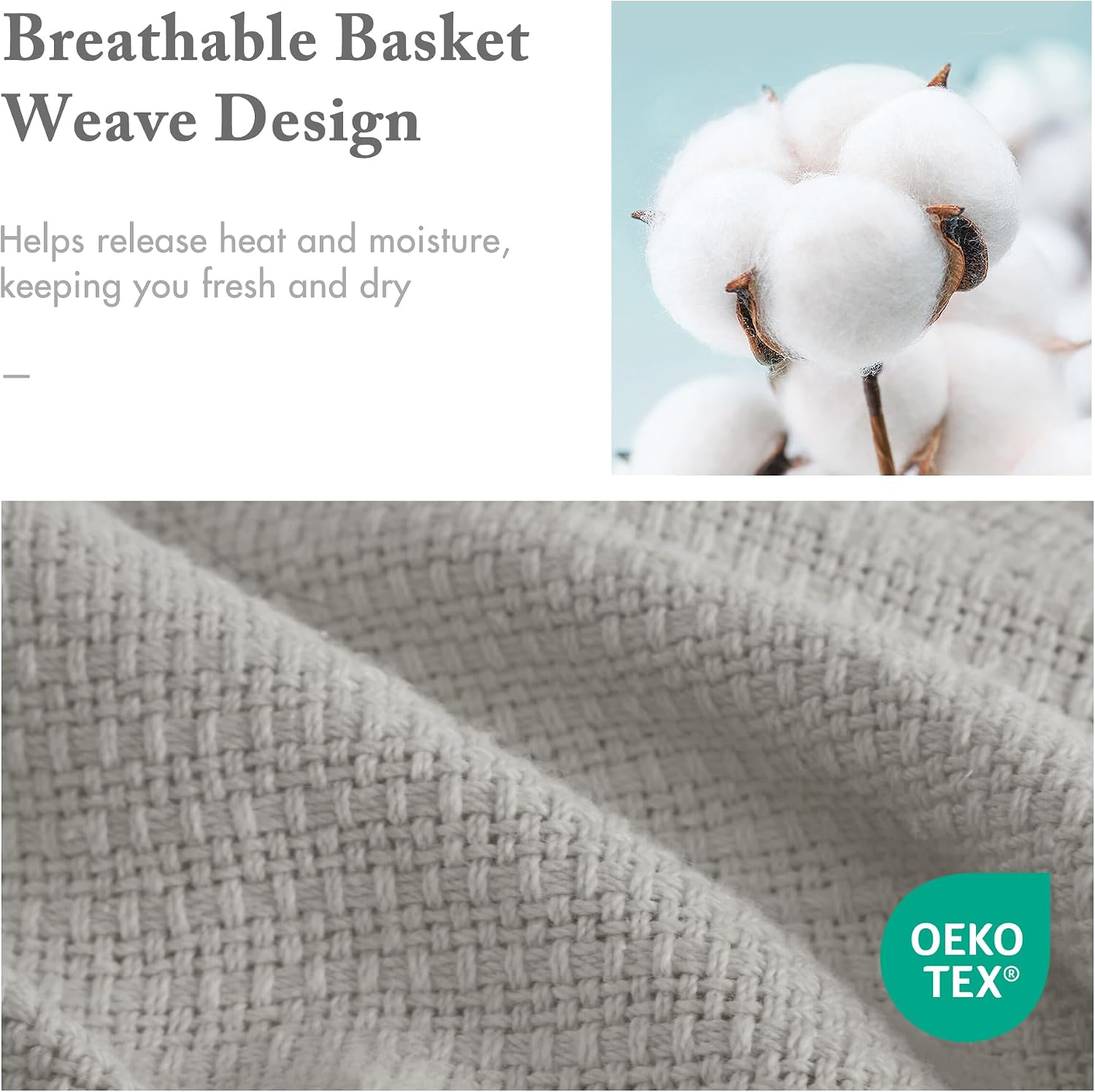 Madison Park 100% Cotton Breathable Queen Size Blanket for Bed, Blue | Freshspun Basketweave, All Season, Farmhouse Classic Bed Cover Full for Summer, OEKO TEX, Warm Home Essential For Couch, Sofa