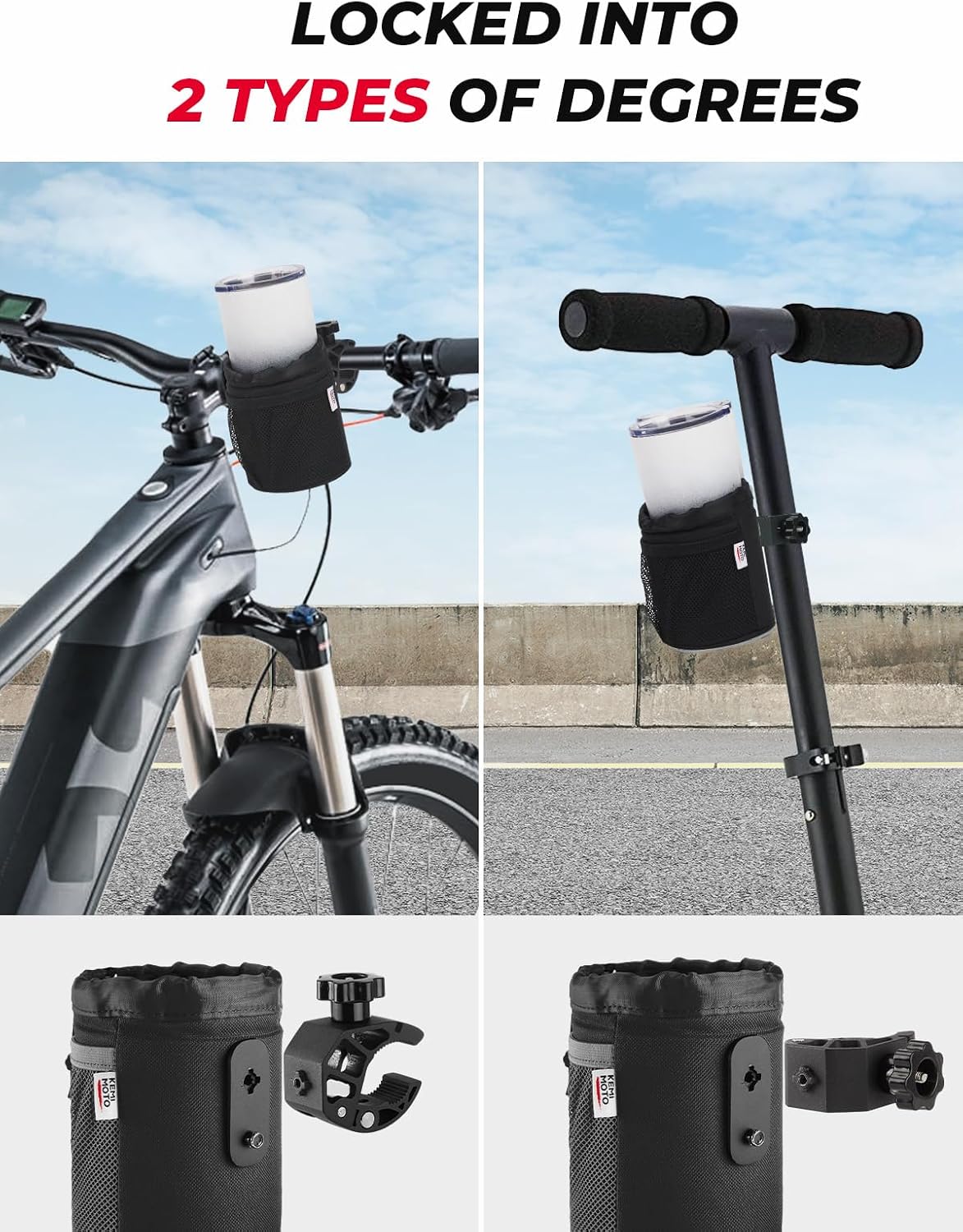 KEMIMOTO Motorcycle Cup Holder, Oxford Fabric Motorcycle Drink Holder with 0.6"-1.5" Alligator Clamp, Universal Water Bottle Cup Accessories for Bike