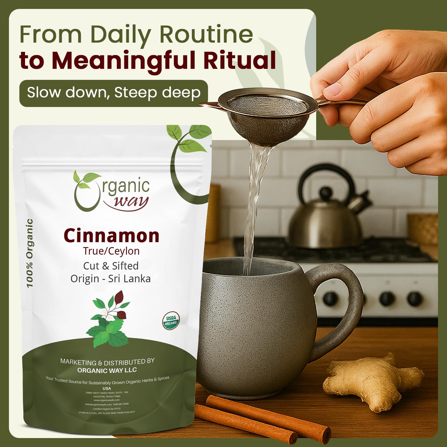 Organic Way True Ceylon Cinnamon Cut & Sifted Origin - Sri Lanka (8 Ounce)