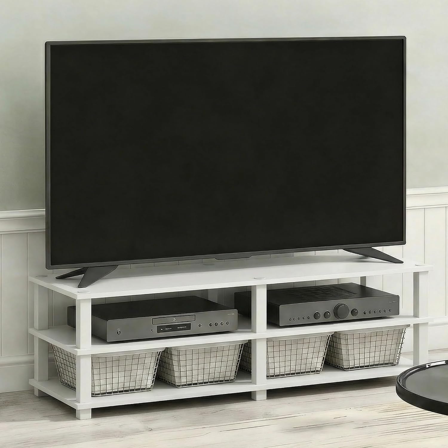 Furinno Turn-S-Tube No Tools 3-Tier Entertainment TV Stands, Dark Cherry and Black