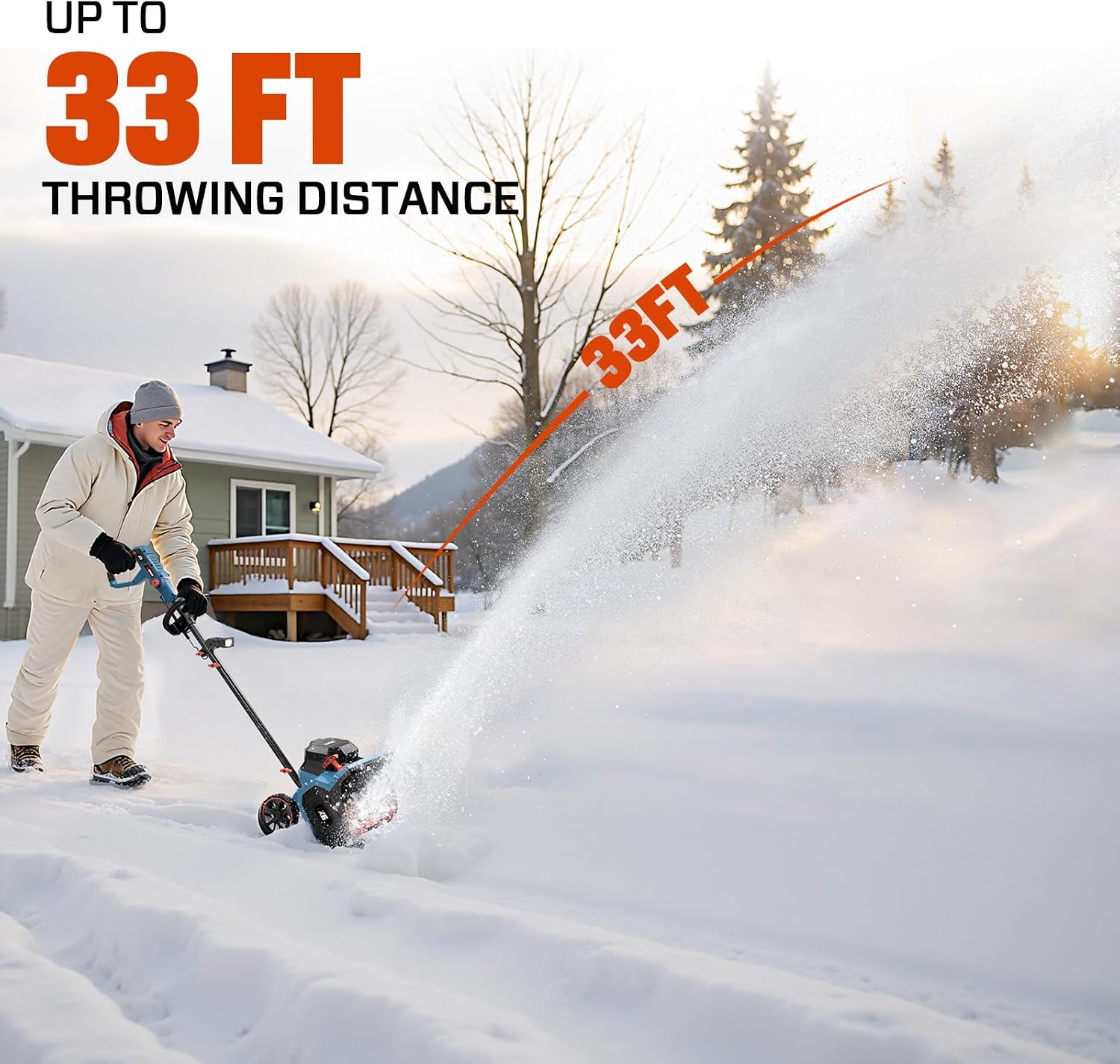 SENIX Cordless Snow Shovel, 40V | 13-Inch | 6-Inch | 8000mAh Snow Blower | 20FT Max Throw Distance, Plows 375lbs/Min, with Auxiliary Handle for Patio, Deck, Driveway