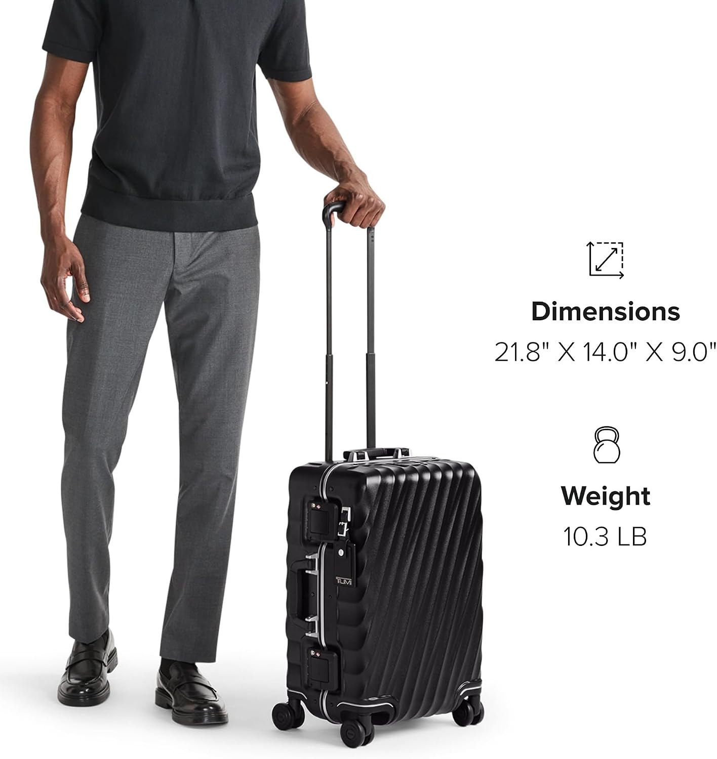 TUMI 19 Degree Frame Continental 4 Wheel Carry-On - Lightweight Suitcase - Hard Shell Luggage - 21.8" X 15.8" X 9.0" - Black Textured