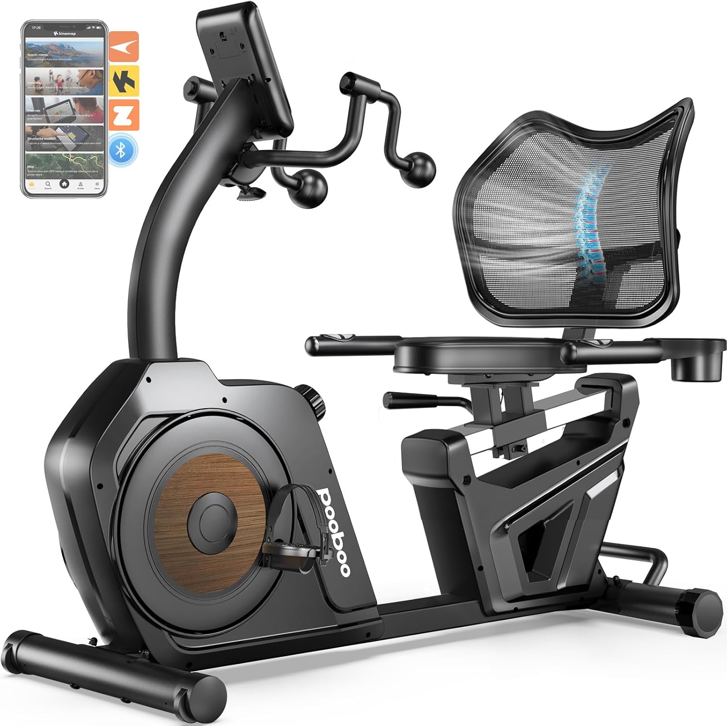 pooboo Recumbent Exercise Bike, Stationary Bikes for Home with Arm Exerciser, Magnetic Recumbent Bike with Ergonomic Backrest & Comfortable Seat