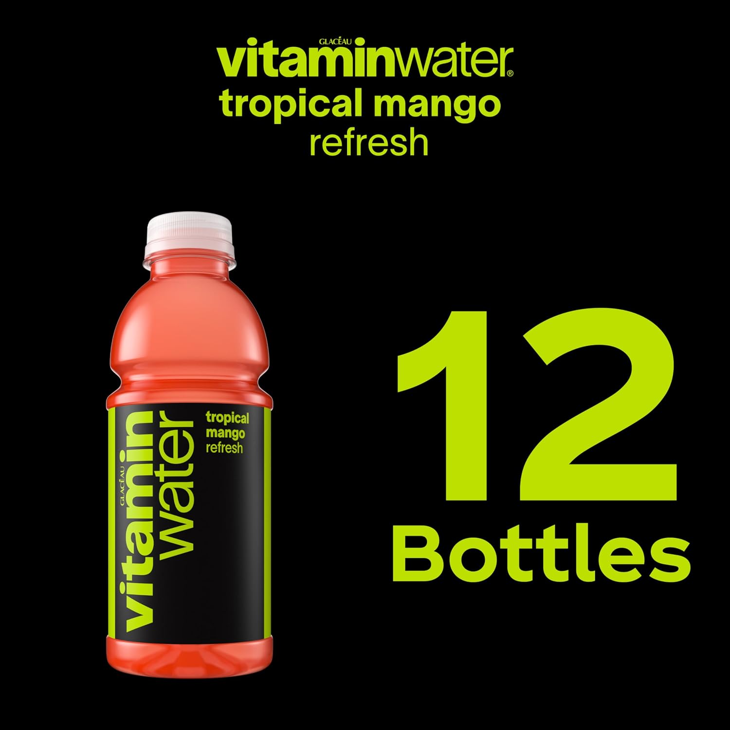 vitaminwater Refresh Tropical Mango, Flavored Water Beverage Bottles, 20 fl oz, 12 Pack