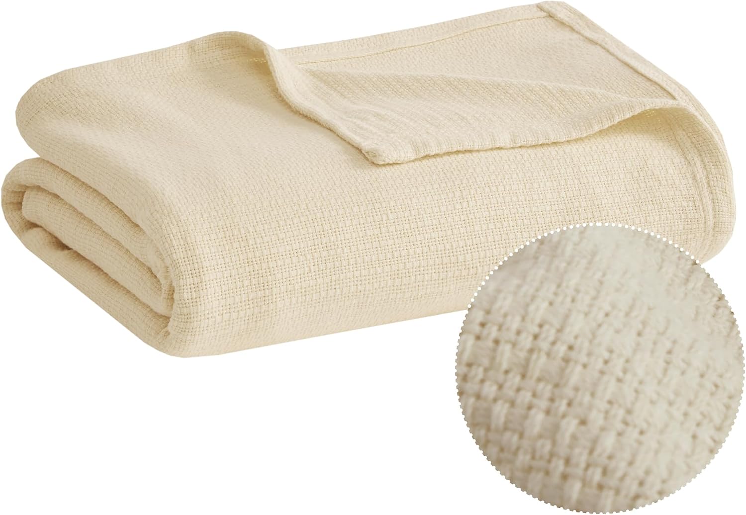 Madison Park 100% Cotton Breathable Queen Size Blanket for Bed, Blue | Freshspun Basketweave, All Season, Farmhouse Classic Bed Cover Full for Summer, OEKO TEX, Warm Home Essential For Couch, Sofa