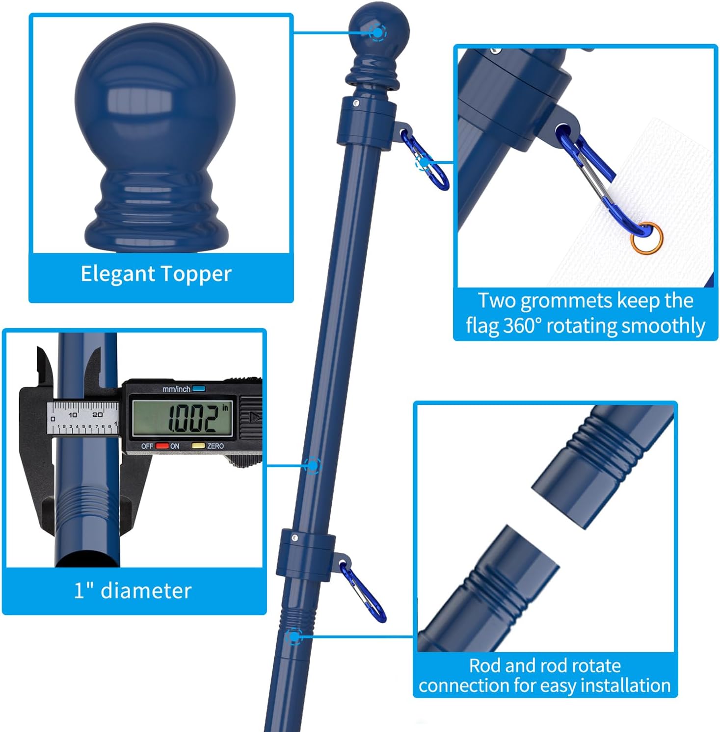 ZMTECH Flag Pole - Upgraded Bracket, 6 FT Stainless Steel Flag Poles for Outside House, Residential or Commerical