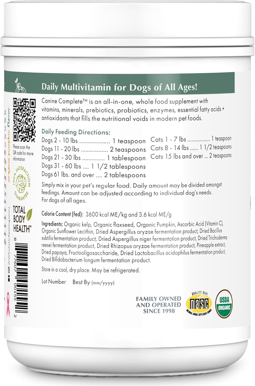 Organic Dog Vitamins | 1 Lb | 45 Scoops | Daily Dog Multivitamin with Prebiotics, Probiotics for Immune Support, Skin Coat, Digestion, & Joint Health | Canine Complete