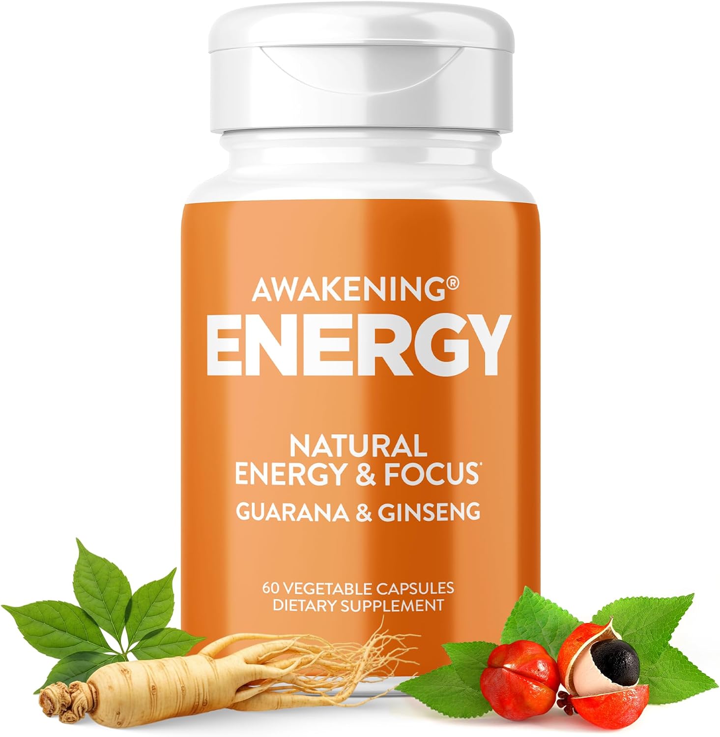 Awakening Natural Energy & Focus Supplement with Panax Ginseng, Guarana Extract & Chromium Picolinate | Brain Supplement for Focus, Energy