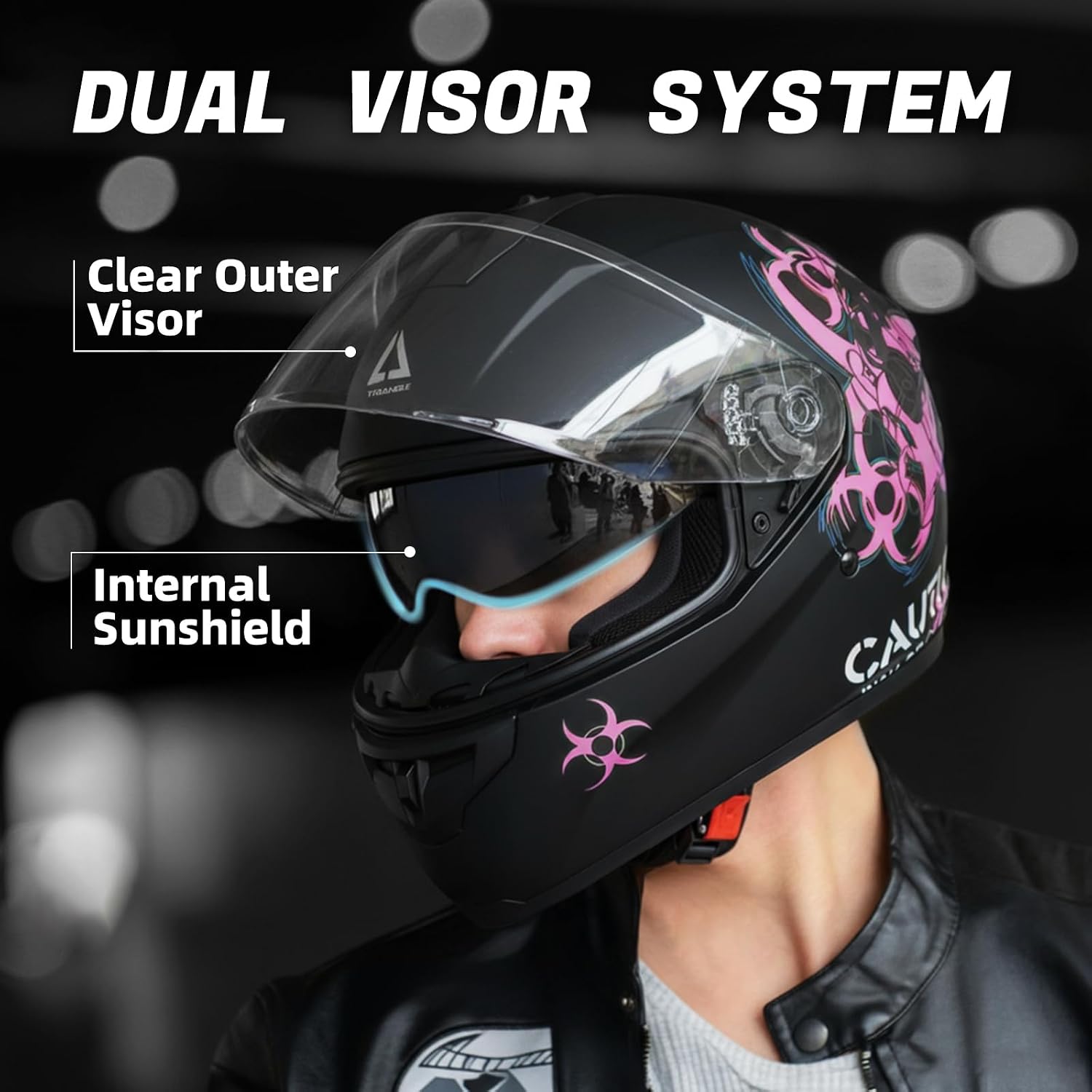 TRIANGLE Full Face Dual Visor Motorcycle Helmet, DOT Approved for Adults | High-Impact Street Bike Headwear with Smoked Inner Shield, Fast Buckle Strap & Breathable Comfort Padding for street riding