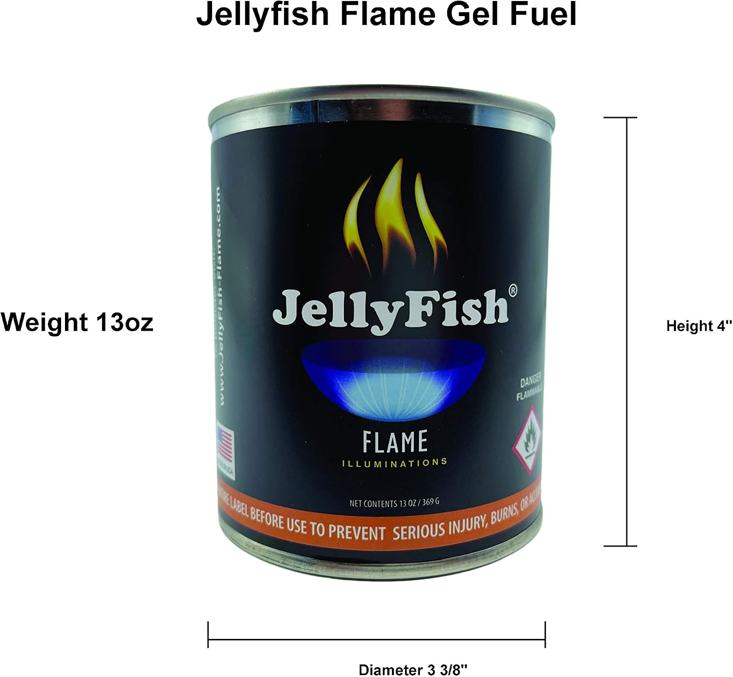 Real JellyFish Flame Premium Gel Fuel 48 Cans Indoor or Outdoor Made in USA 13oz