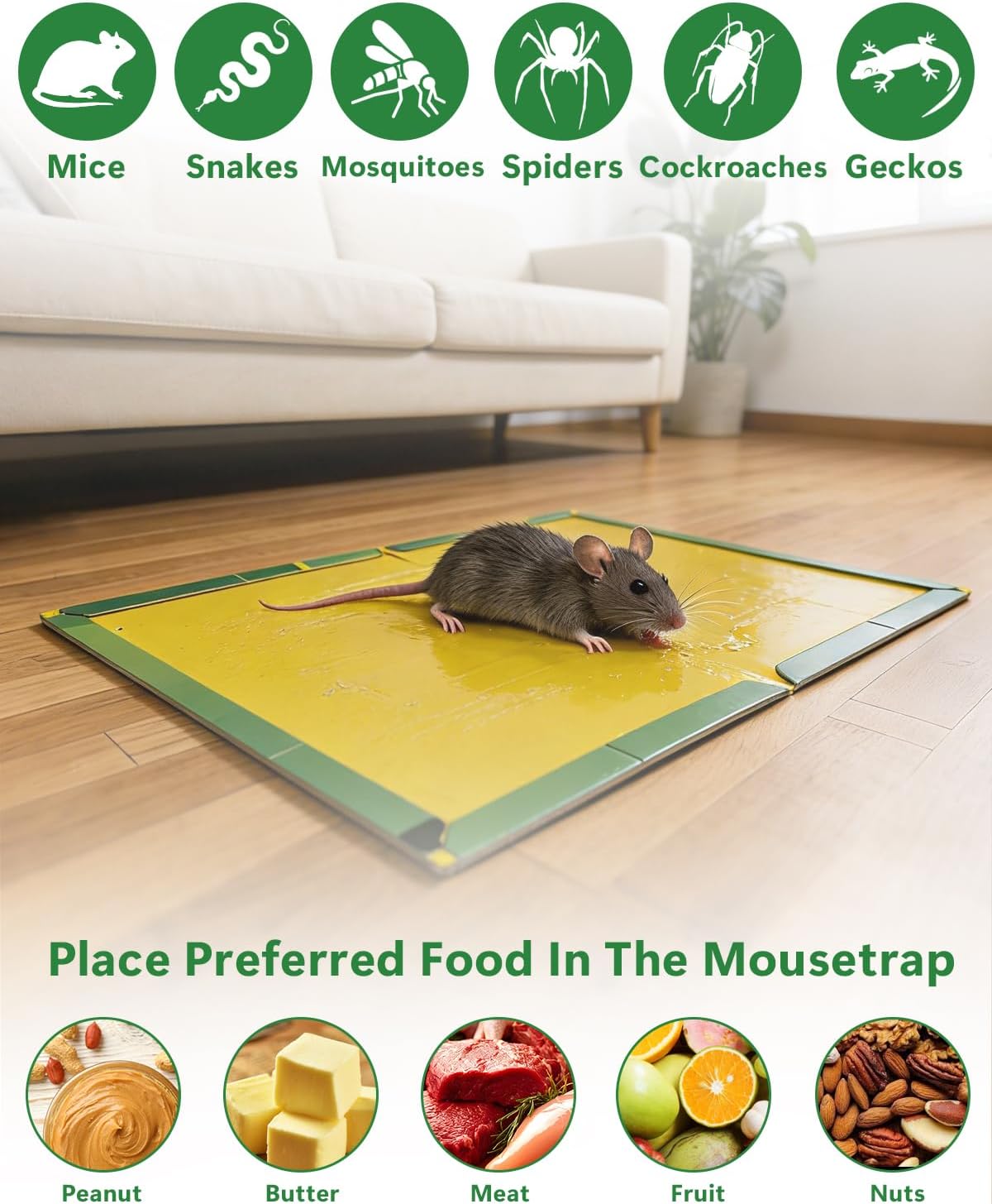 8 Pack Large Sticky Mouse Traps 12.6 x 8.5‘’ (unfolded), Super Strong Adhesive Glue Boards for Mice & Rats