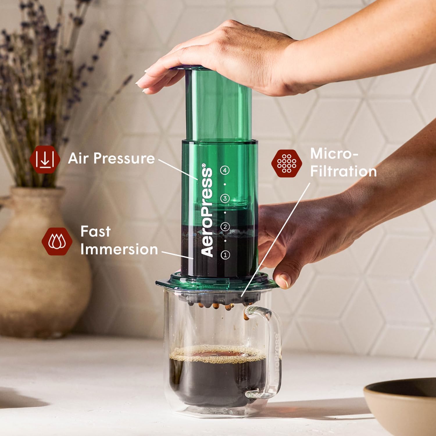 AeroPress Original Coffee Press, French Press, Pour-Over & Espresso Style | All-in-One Manual Coffee Maker, 2-Minute Brew, Less Bitterness, More Flavor, Portable, Travel & Camping