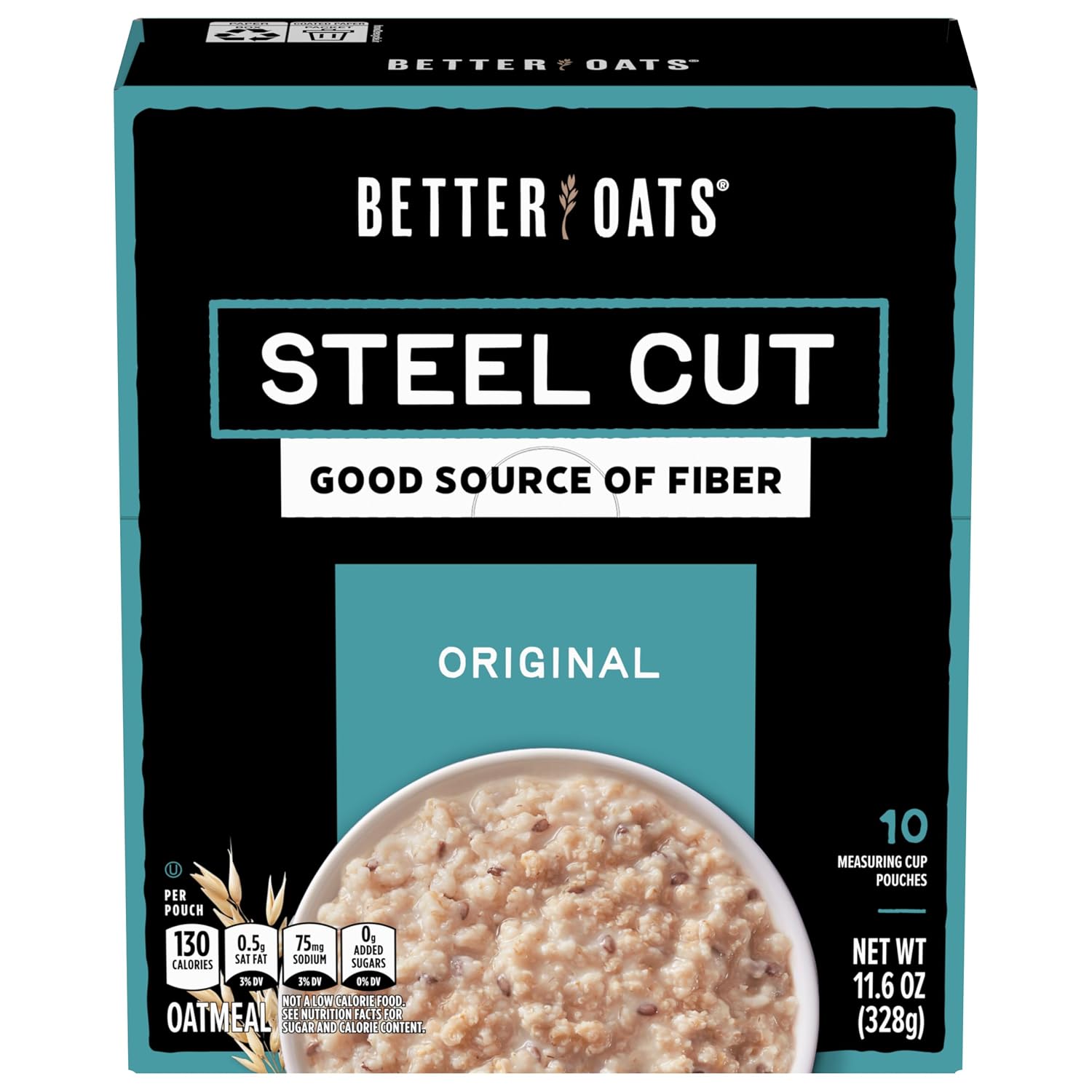 Better Oats Steel Cut Maple & Brown Sugar Oatmeal, 15.1 oz Box, 6 Pack | Instant Breakfast With Flax Seeds & Natural Flavors, Good Source Of ALA Omega-3, Individual Packets, Heart Healthy