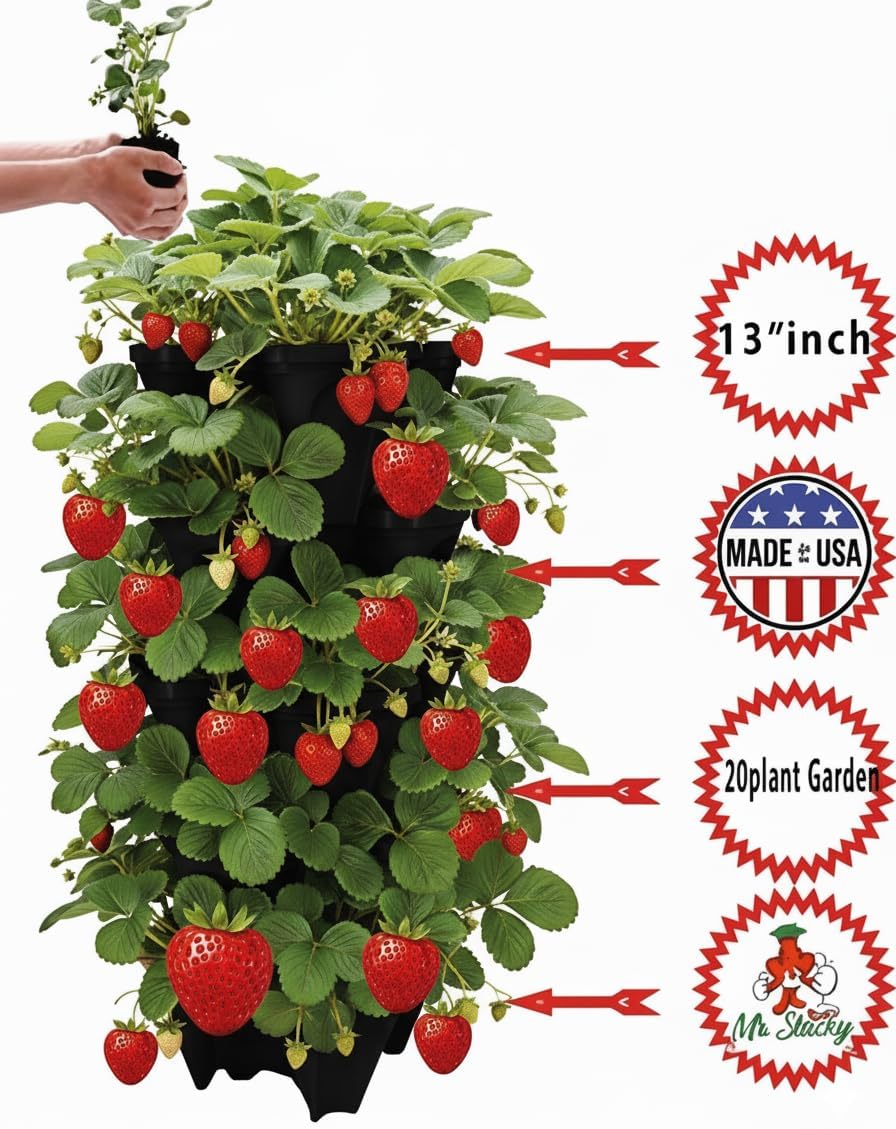 5 Tier Stackable Strawberry, Herb, Flower, and Vegetable Planter - Vertical Garden Indoor/Outdoor