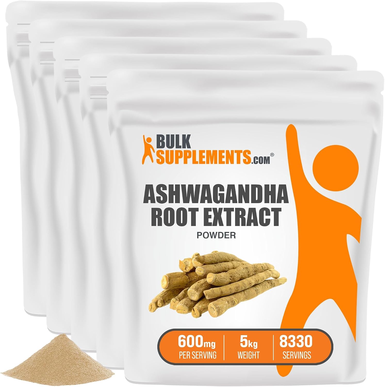 BulkSupplements.com Ashwagandha Root Extract Powder - Ashwagandha Supplement, Herbal Supplement - Vegan & Gluten Free, 600mg per Serving, 1kg (2.2 lbs) (Pack of 1)