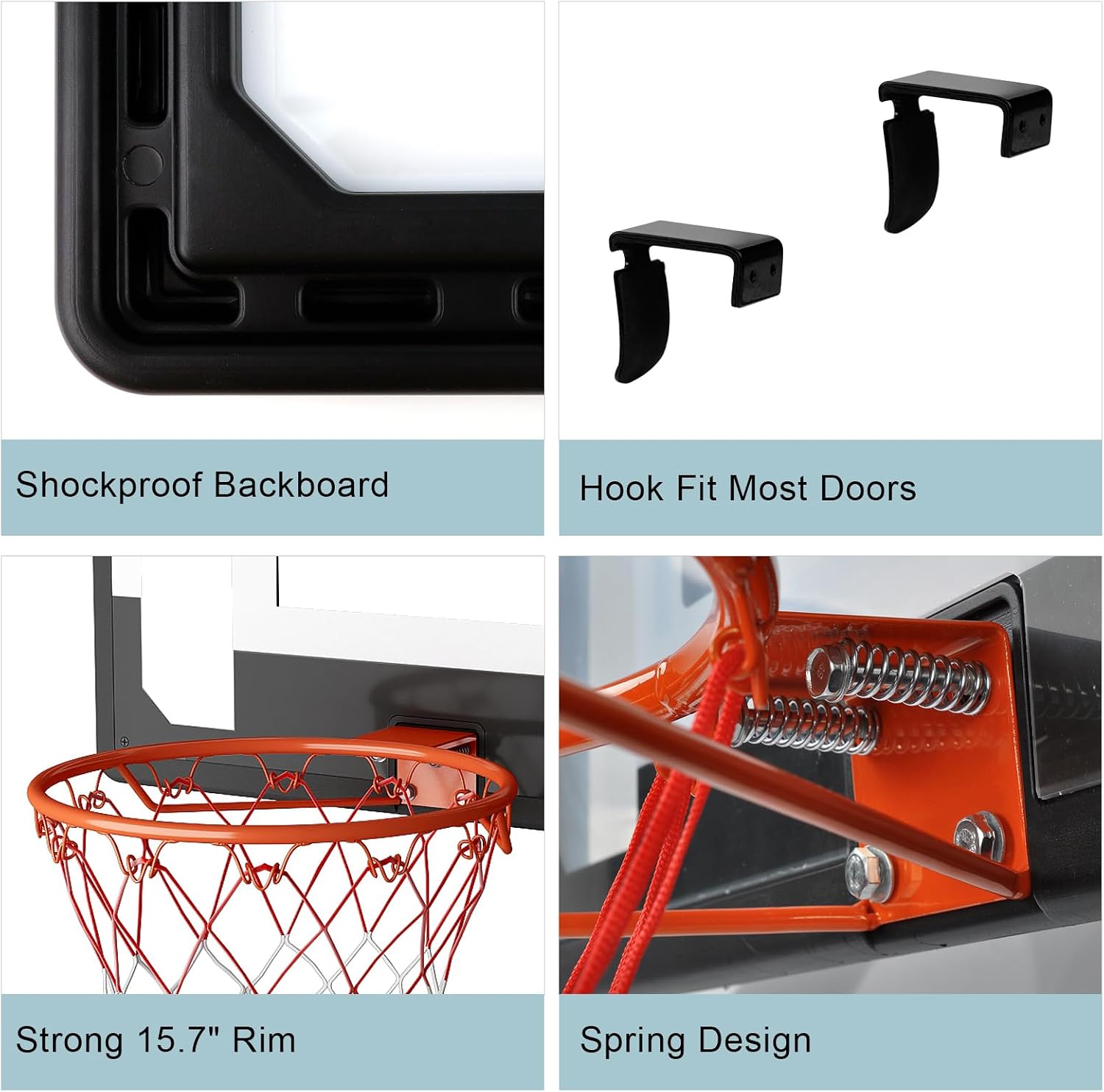 Large Wall Mount Basketball Hoop Set with Door Hooks, 32" x 23" Backboard, Spring Rim, Indoor Outdoor Basketball Practice Equipment for Adults