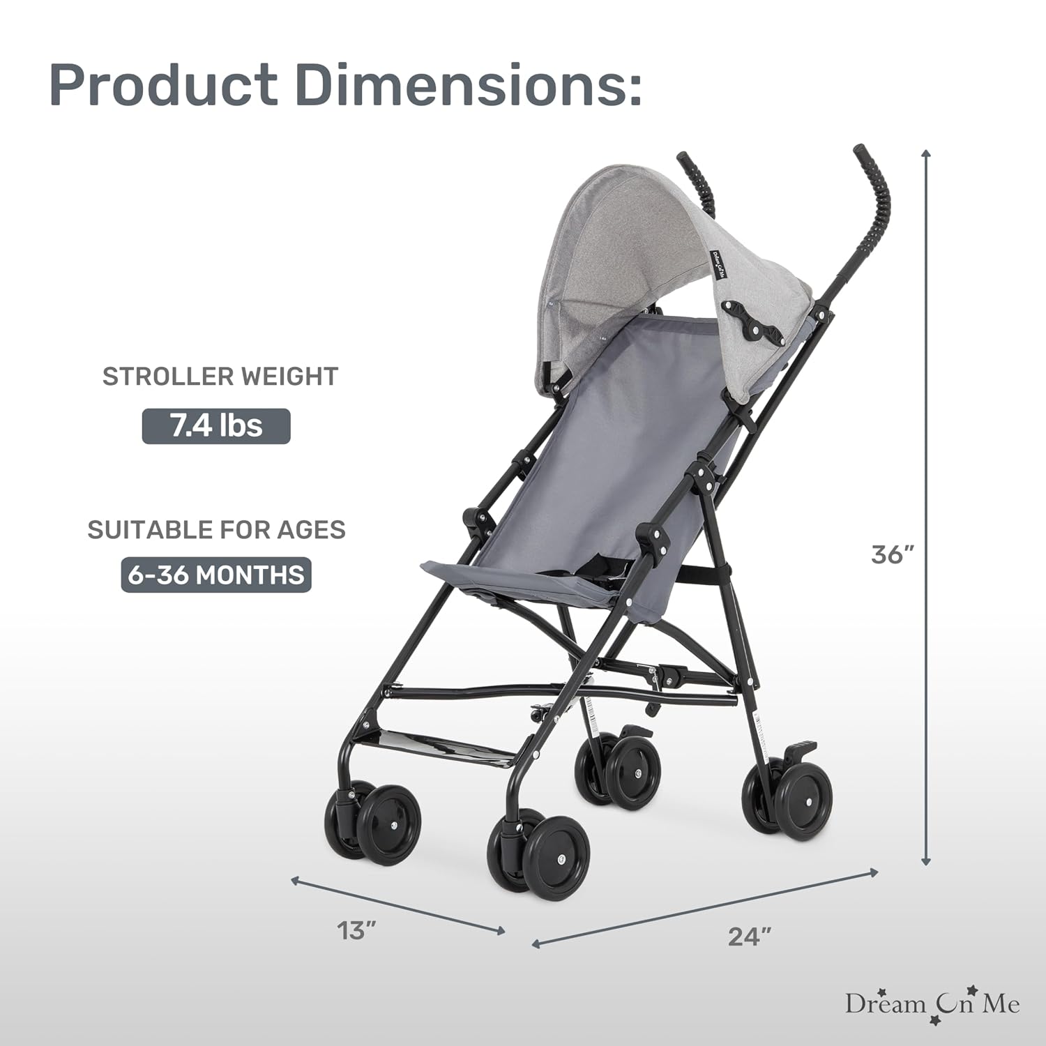 Dream On Me Aero Travel Umbrella Stroller, 1-Hand Fold, Lightweight, Black | 3 Point Safety Harness, Dual Brakes, Adjustable Removable Canopy, Sturdy Steel Frame, Compact, For Toddlers 6-36 months