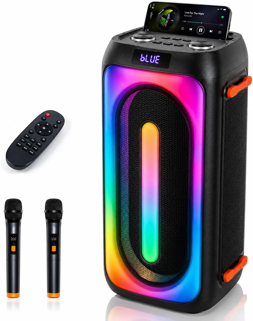 Karaoke Machine with 2 Rechargeable Wireless Microphones, Portable PA System with LED Lights, Bluetoot 5.3