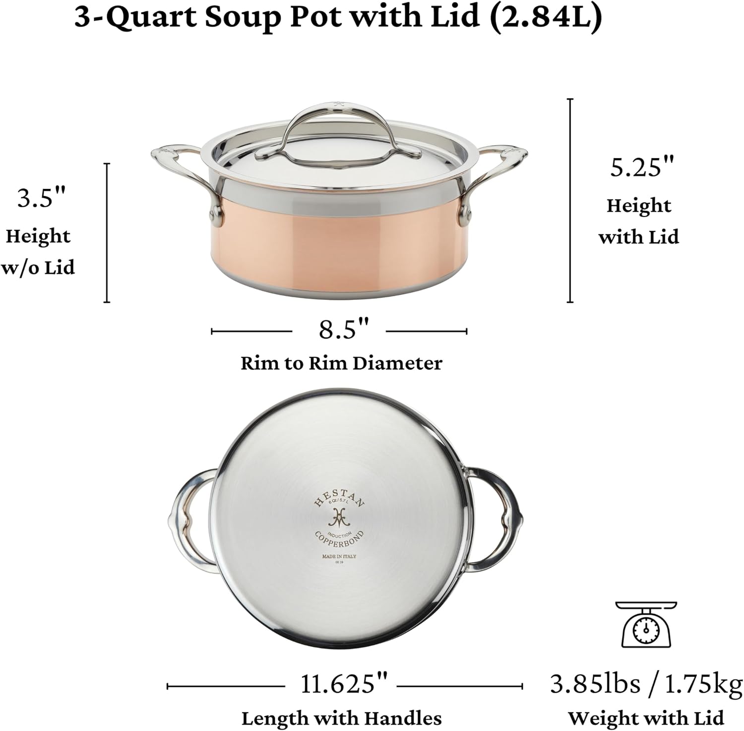 Hestan - CopperBond Collection - 100% Pure Copper Soup Pot, Induction Cooktop Compatible, 3 Quart