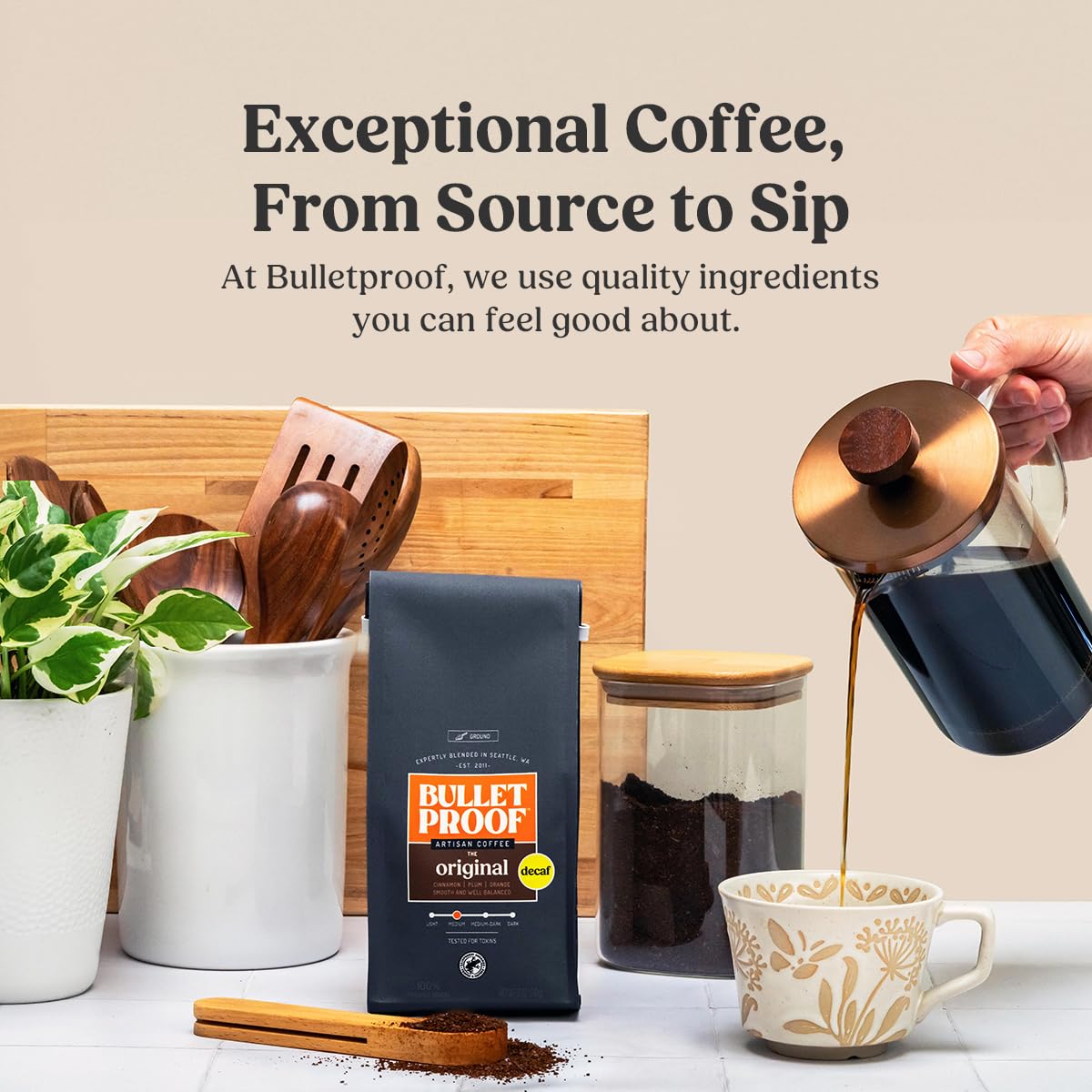 Bulletproof French Kick Dark Roast Ground Coffee, 12 Ounces, 100% Arabica Beans, Clean Coffee Tested for Toxins, Packaging May Vary