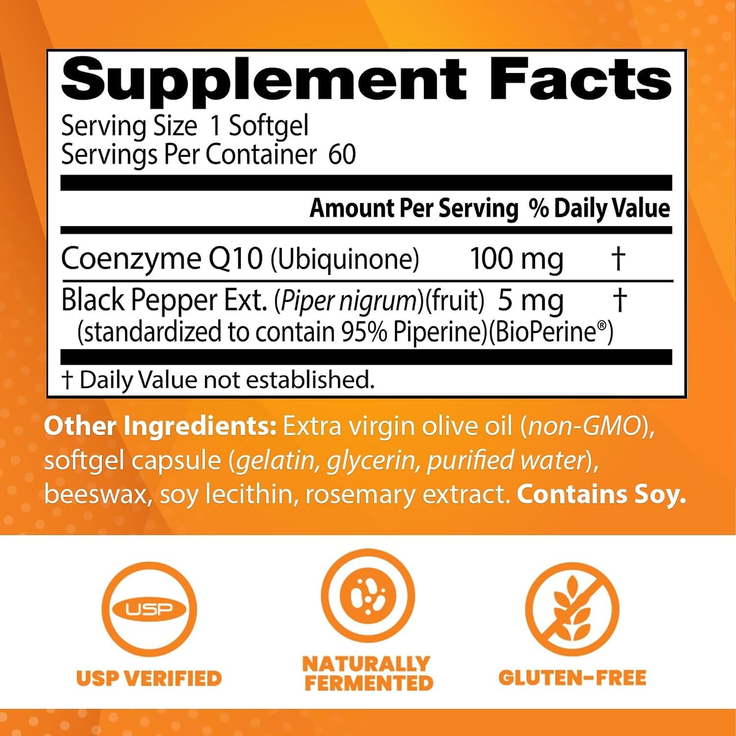 Doctor's Best High Absorption CoQ10 with BioPerine, Gluten Free Naturally Fermented, Heart Health & Energy Production, 100 mg, 60 SoFtgels