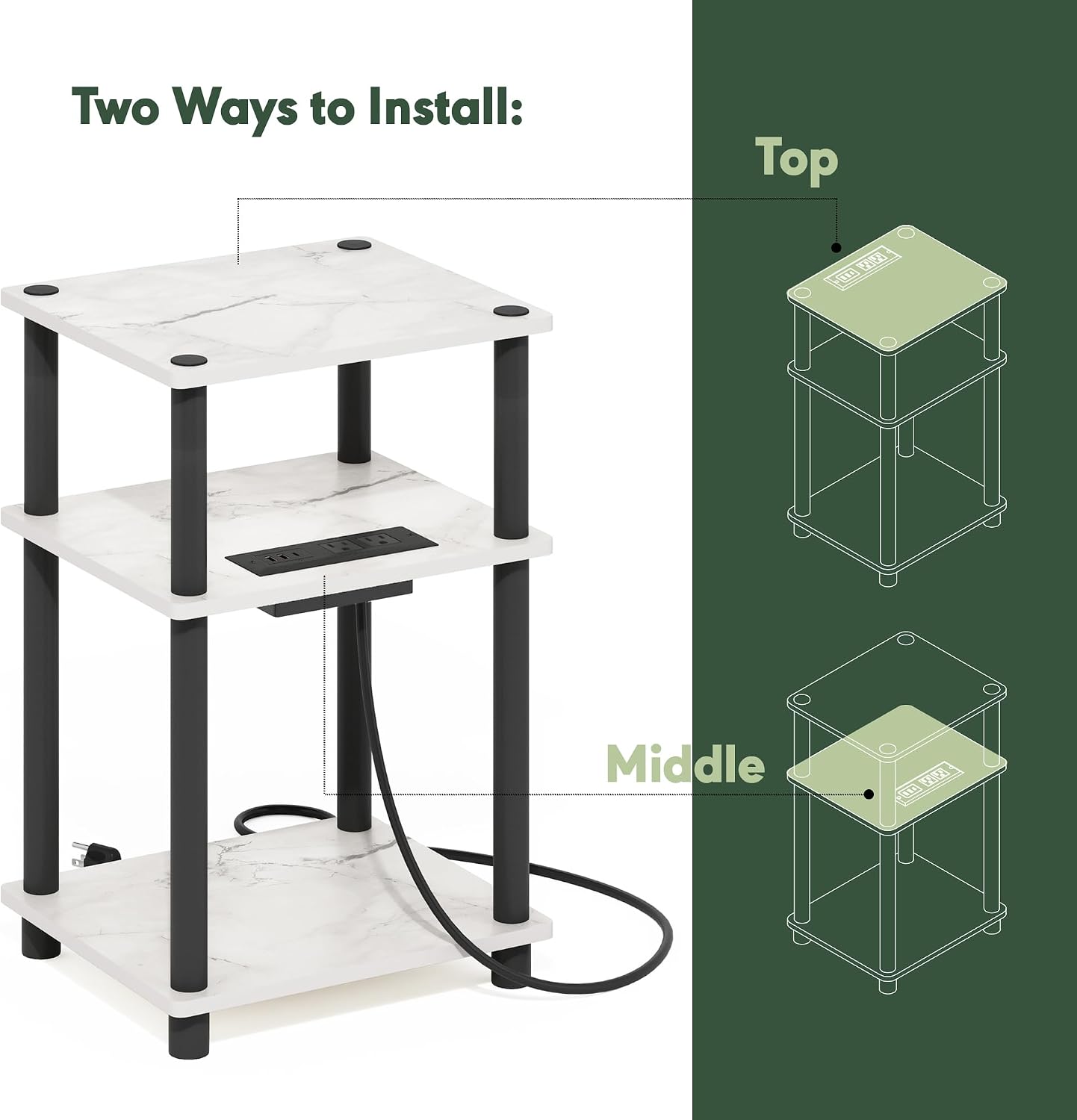 Furinno Turn-N-Tube End Table Corner Shelves, Set of 2, Dark Cherry/Black | Stackable Modern End Table with Open Shelf, Night Stand, Bedside Table, for Living Room, Bedroom