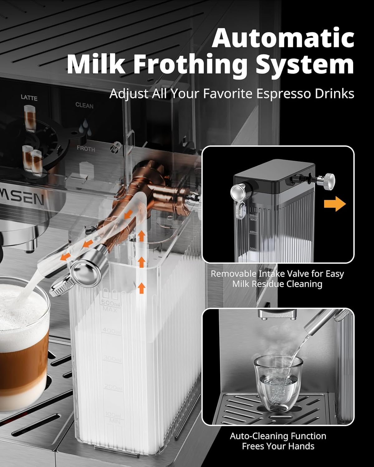 AIRMSEN 20 Bar Espresso Machine with Automatic Milk Frother, Cappuccino & Latte Coffee Maker with Quick Brew Dual Boiler (1350W + 1000W)