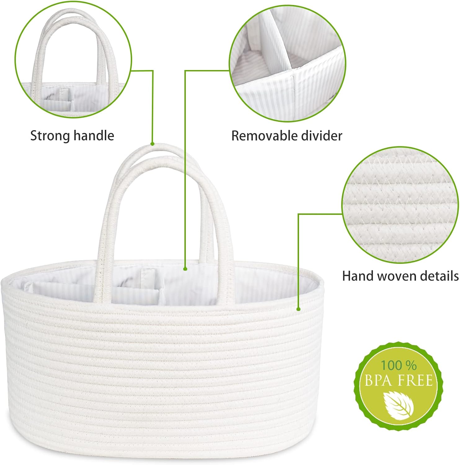 ABenkle Diaper Caddy Organizer - Cotton Rope Nursery Storage Basket for Baby Essentials, Boys & Girls Shower Gift, Changing Table Organizer