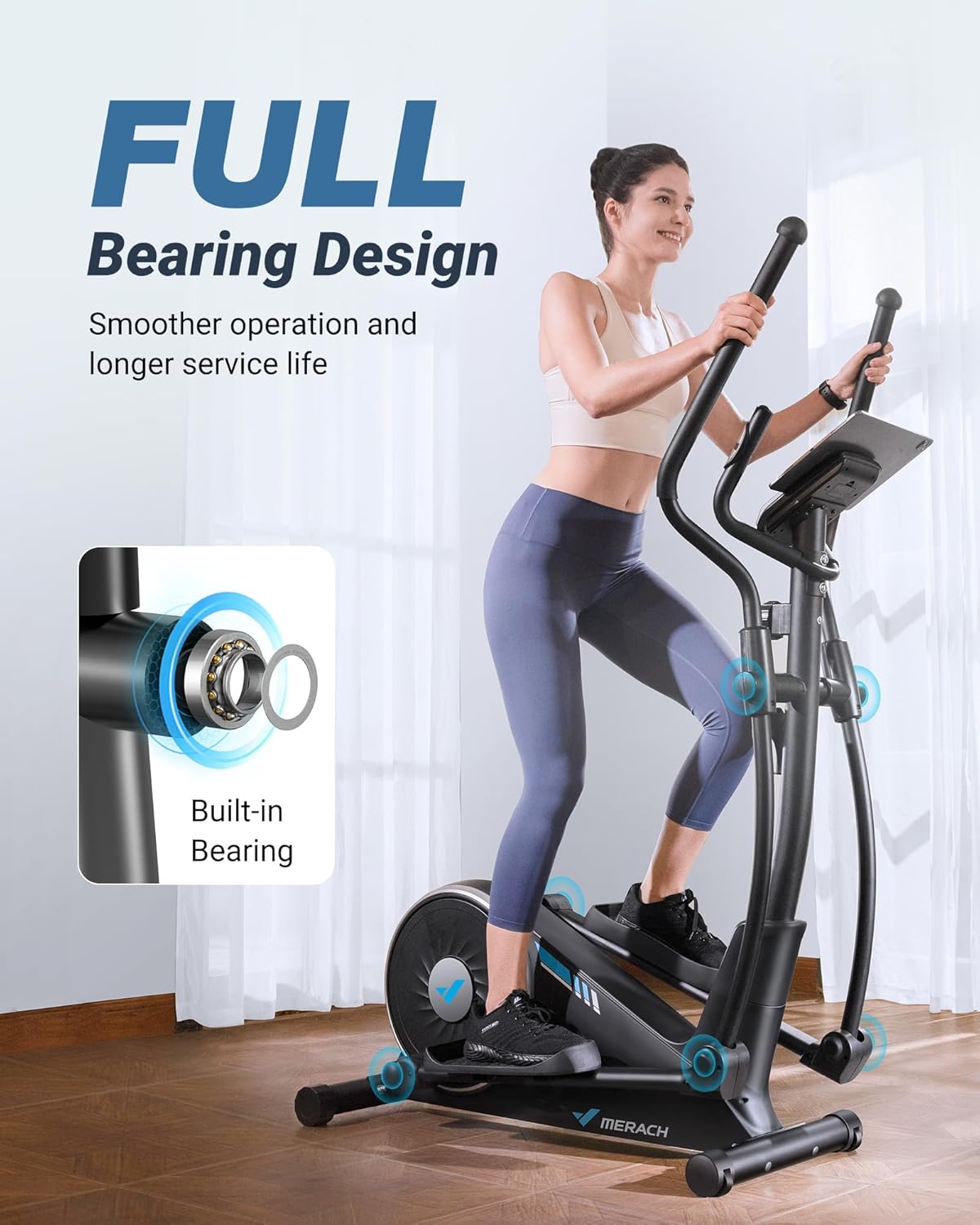 MERACH Elliptical Exercise Machine for Home Use, Elliptical Machine with Hyper-Quiet Magnetic Drive System, 16-Level Resistance Adjustment