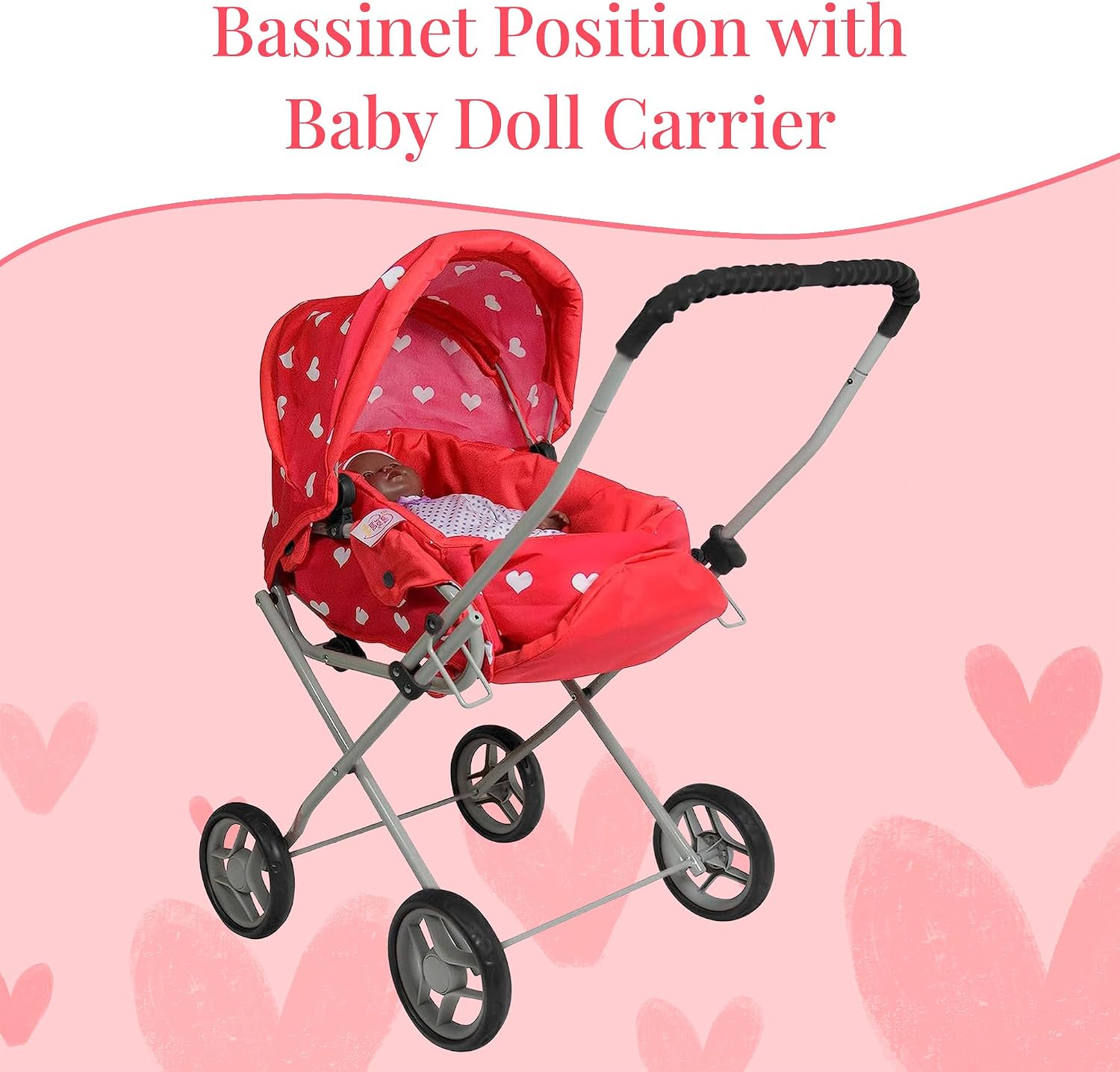Baby Doll Stroller Play Set, 3-in-1 Babydoll Stroller with Removable Bassinet Baby Carriage for Dolls Toy Doll Stroller for Toddlers 3-4 Years,
