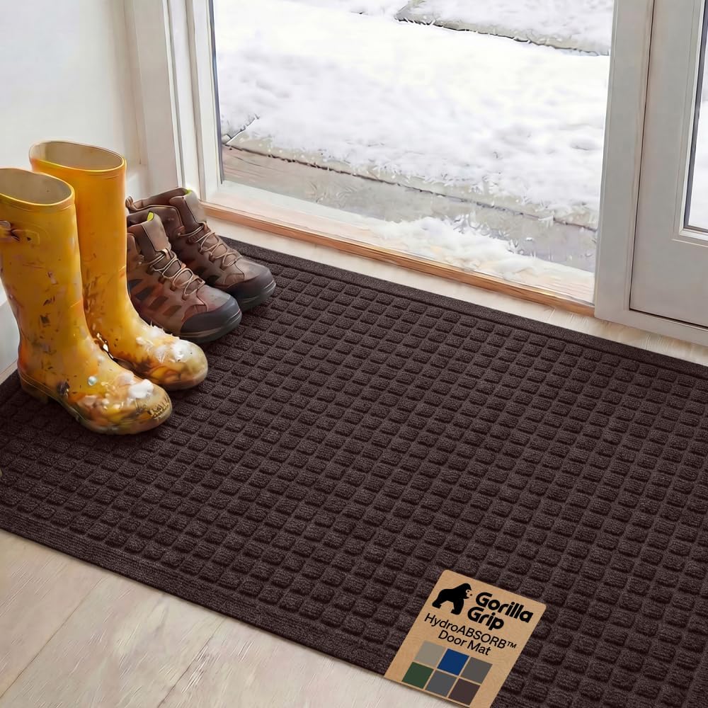 GORILLA GRIP® HydroABSORB Door Mat for Indoor Outdoor Use, 29x17 Black