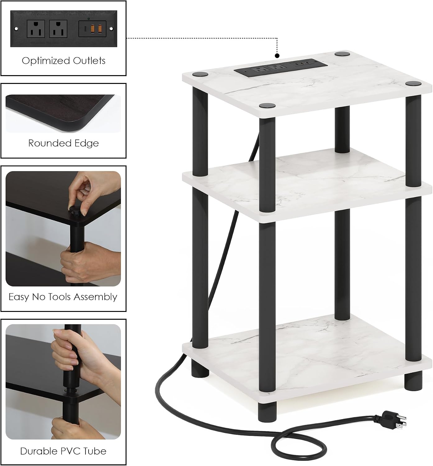 Furinno Turn-N-Tube End Table Corner Shelves, Set of 2, Dark Cherry/Black | Stackable Modern End Table with Open Shelf, Night Stand, Bedside Table, for Living Room, Bedroom