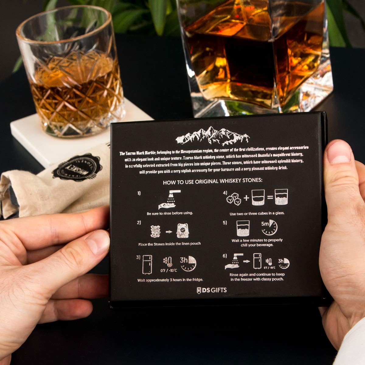 Premium Whiskey Stones Gift Set with 12 Pcs Stones and Bag. Whiskey, Bourbon, Cognac, Scotch, Gin