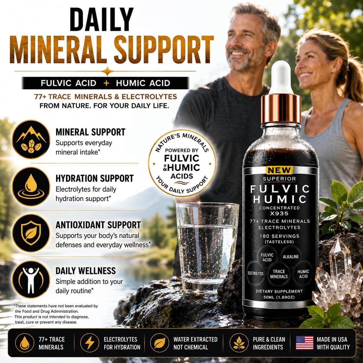 Fulvic Humic Mineral Blend Drops – 77+ Trace Minerals & Electrolytes