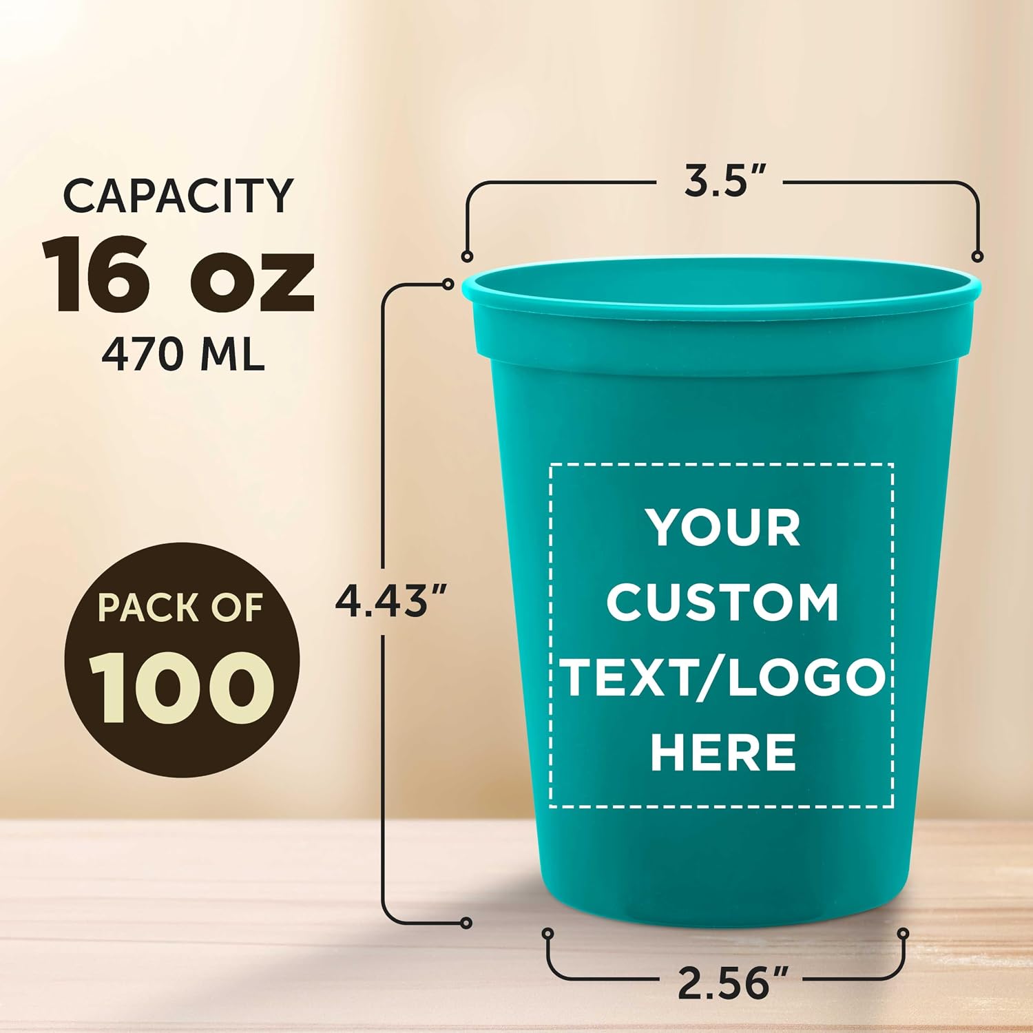 DISCOUNT PROMOS Custom Plastic Stadium Cups 16 oz. Set of 10/50/100, Personalized Bulk Pack - Perfect for Birthdays, Weddings, Picnic, Beach