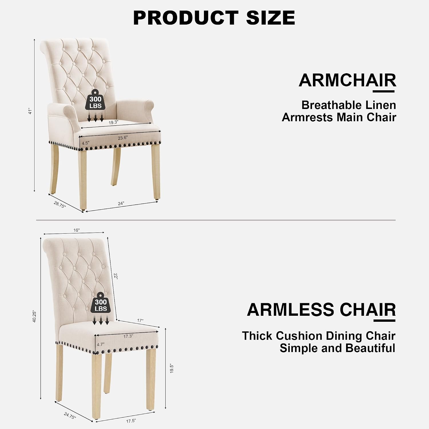 adochr Dining Chairs with Arms,Linen High Back Dining Room Chairs, Beige