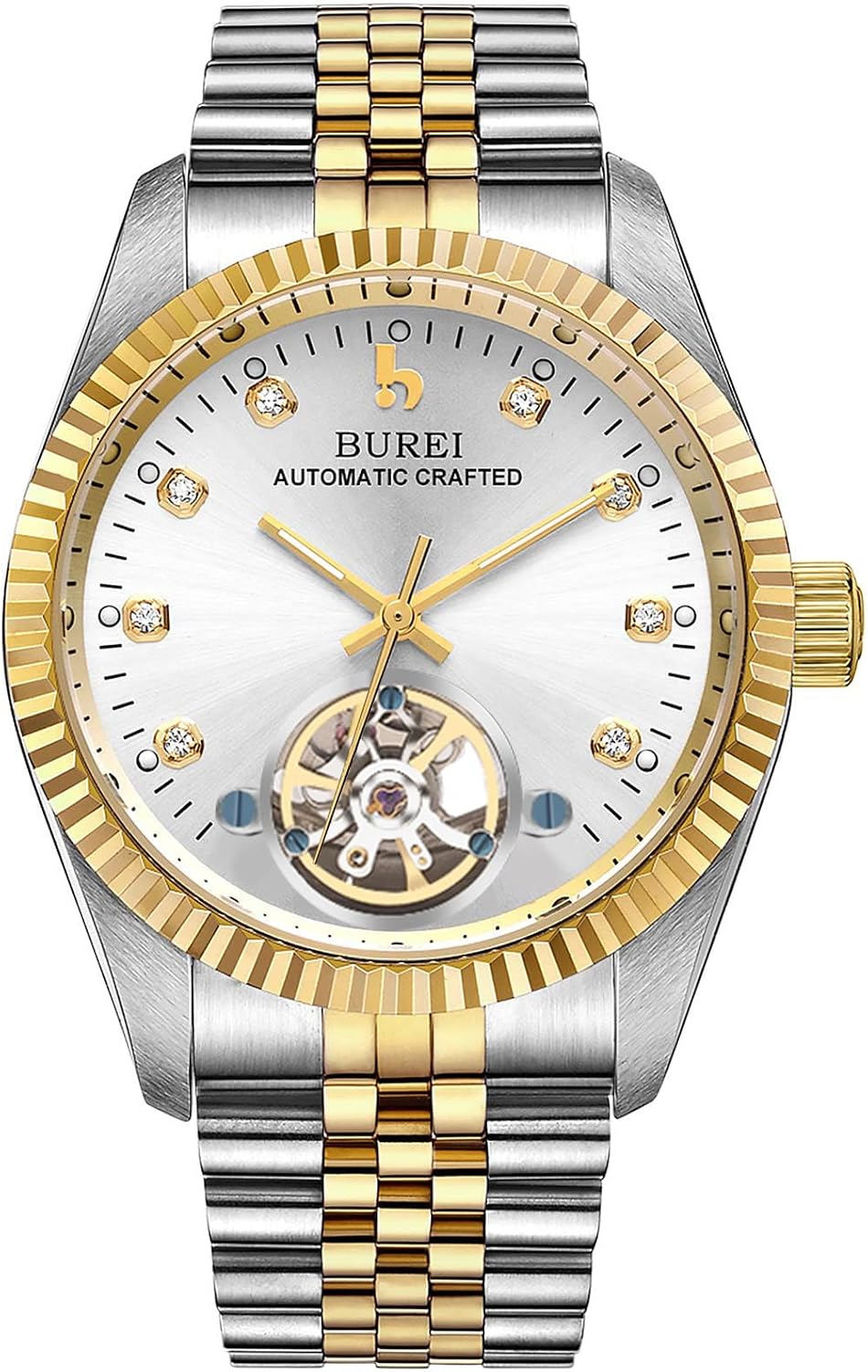 BUREI Men's Luxury Automatic Watch Fashion Waterproof Mechanical Watch, Adjustable Stainless Steel Two Tone Strap,Gift for Men