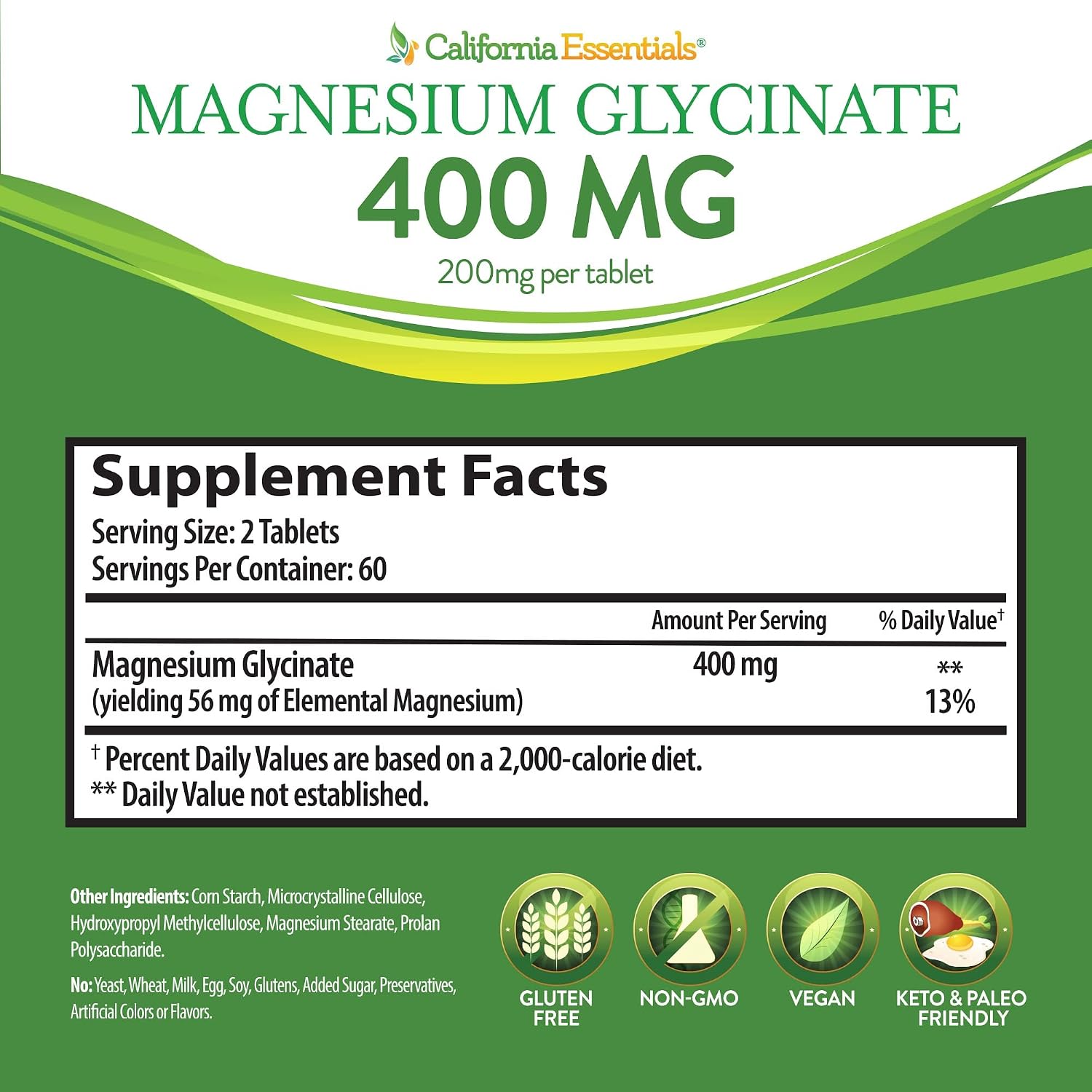 Magnesium Glycinate 400 - Chelated, High Absorption Magnesium for Muscle Relief, Bone & Heart Support -Vegan, Non-GMO, Gluten-Free 240 Tablets (Servings 120, Serving Size (2) 200mg Tablets)