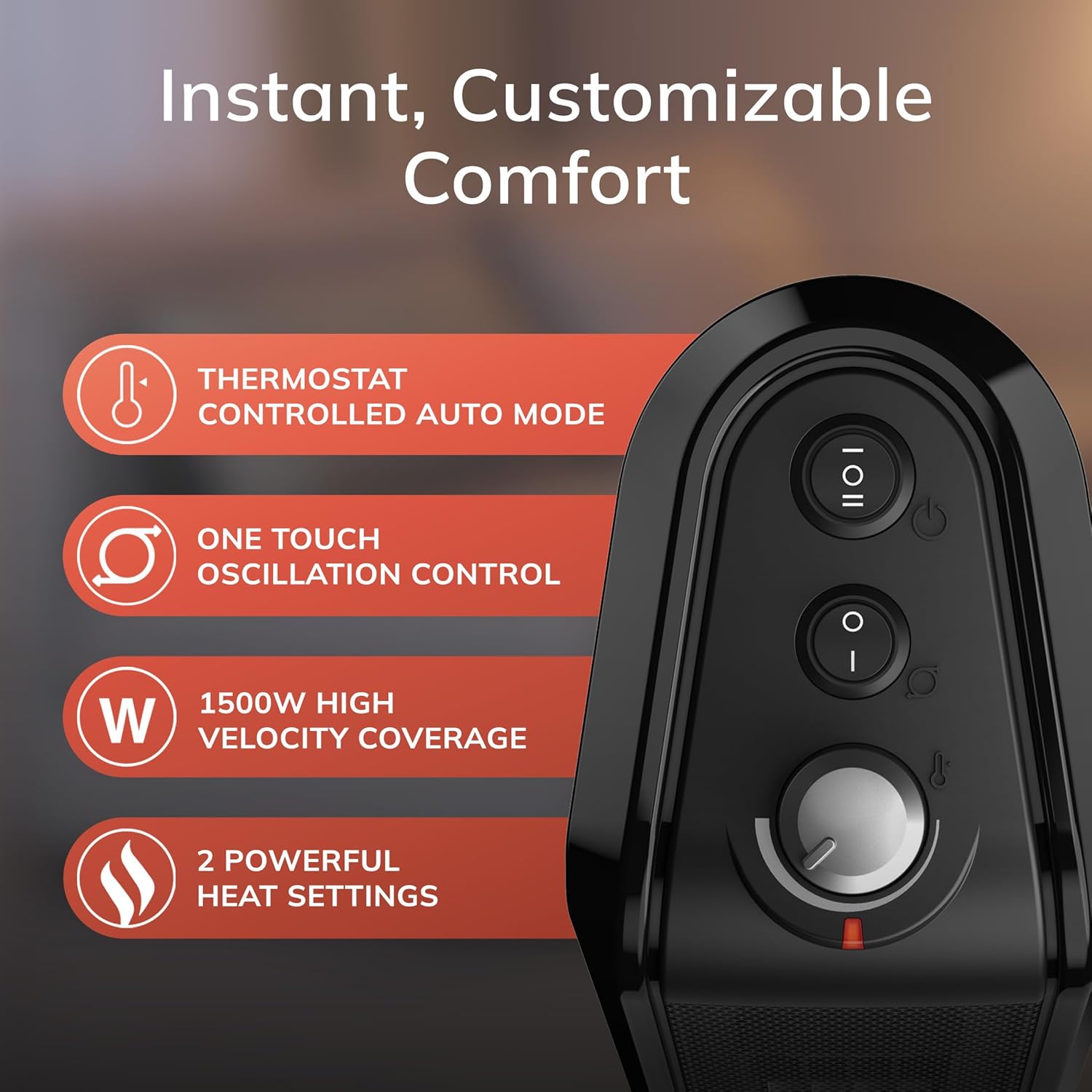 Lasko Oscillating Ceramic Tower Space Heater for Home with Overheat Protection, Adjustable Thermostat, and 2 Speeds, 15.7 Inches, Black, 1500W