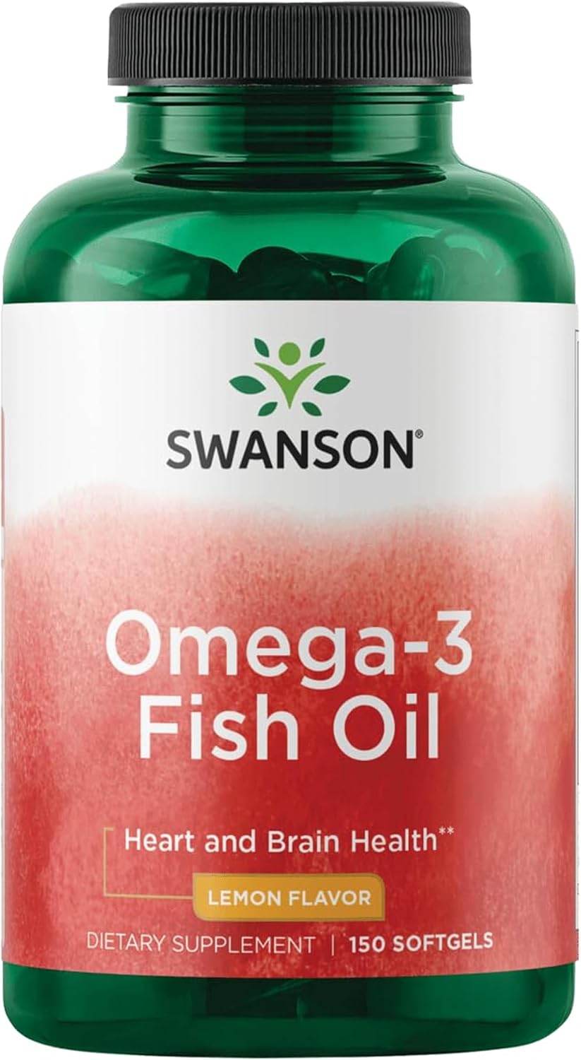 Swanson Omega-3 Fish Oil, 180 mg EPA + 120 mg DHA, 150 Softgels, Lemon | Heart, Brain, and Joint Support Supplement for Health-Conscious Adults, Provides Essential Fatty Acids EPA and DHA
