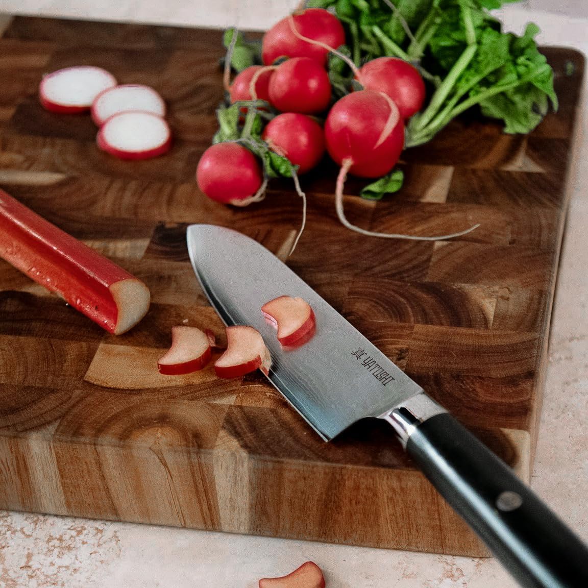 Extra-Large Acacia Wood Cutting Board with Built-In Handles – Checkered End-Grain Butcher Block, Reversible Chopping Board for Meat