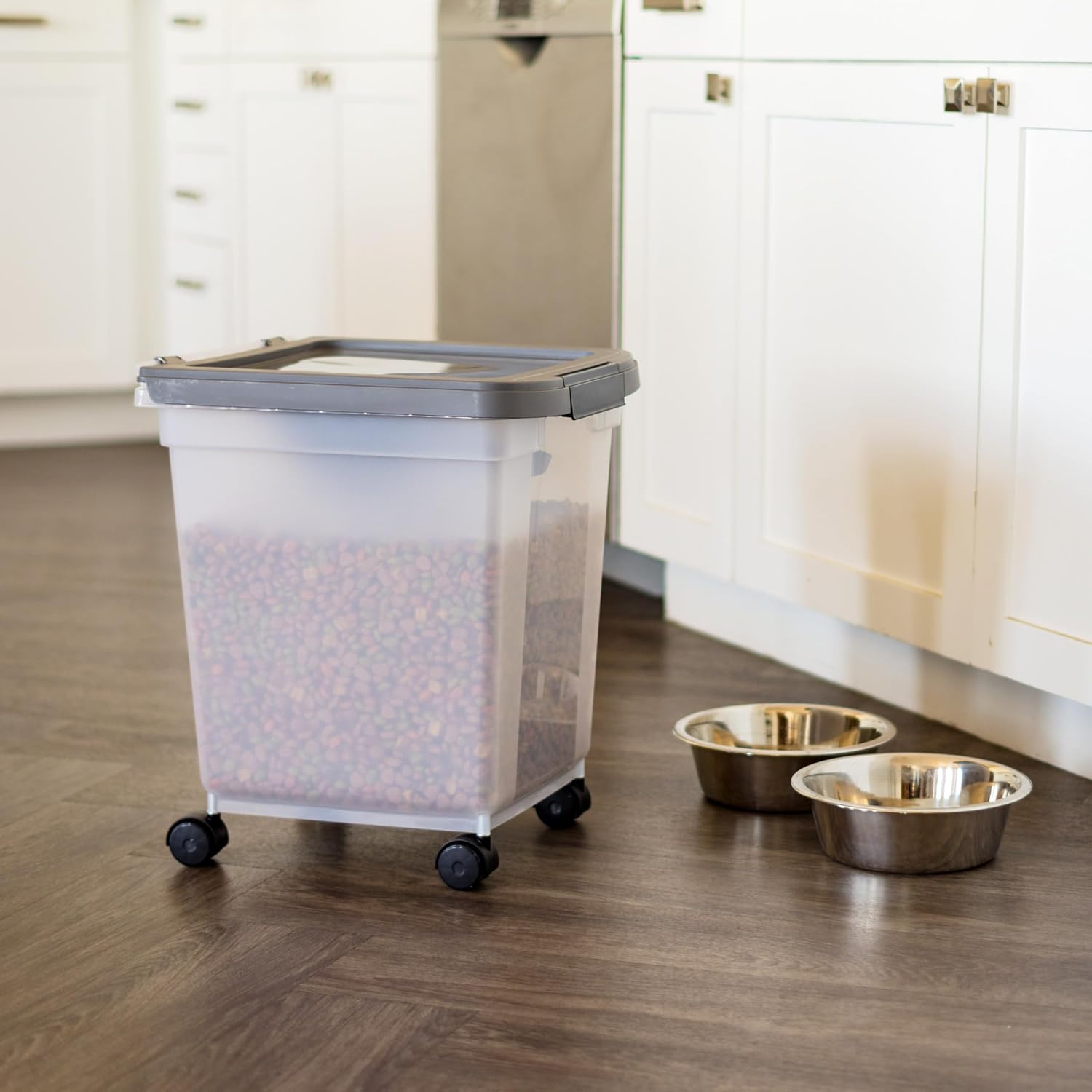 IRIS USA Dog Food Storage Container, Up to 25 lbs, Black, Made in USA | Wheels for Mobility, Airtight Seal, BPA-Free, Best for Bird Seed, Cat food, Cat Litter, Chicken Feed, Pellets
