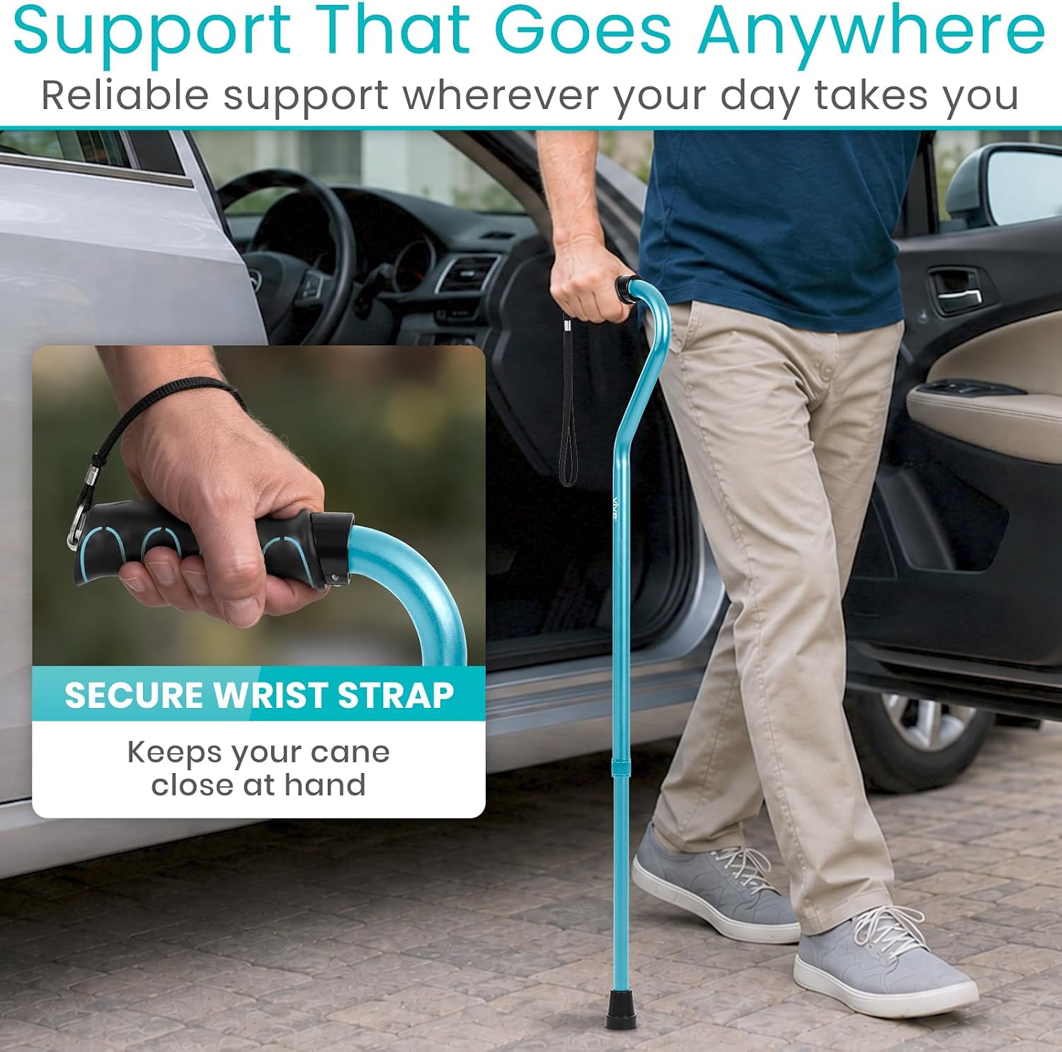Vive Walking Cane for Women, Men, Elderly - Patented Offset Grip - Lightweight Adjustable Walking Aid with a Non-Slip Tip - Sturdy Balancing Mobility Aid for Seniors
