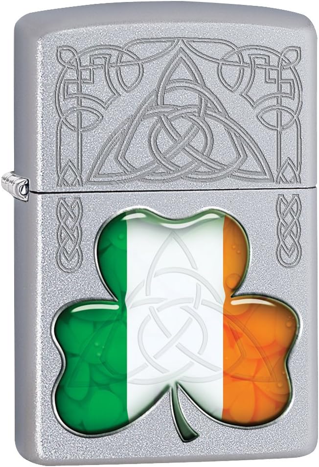 Zippo Lighter: Ireland Flag and Symbols - Satin Chrome 77118